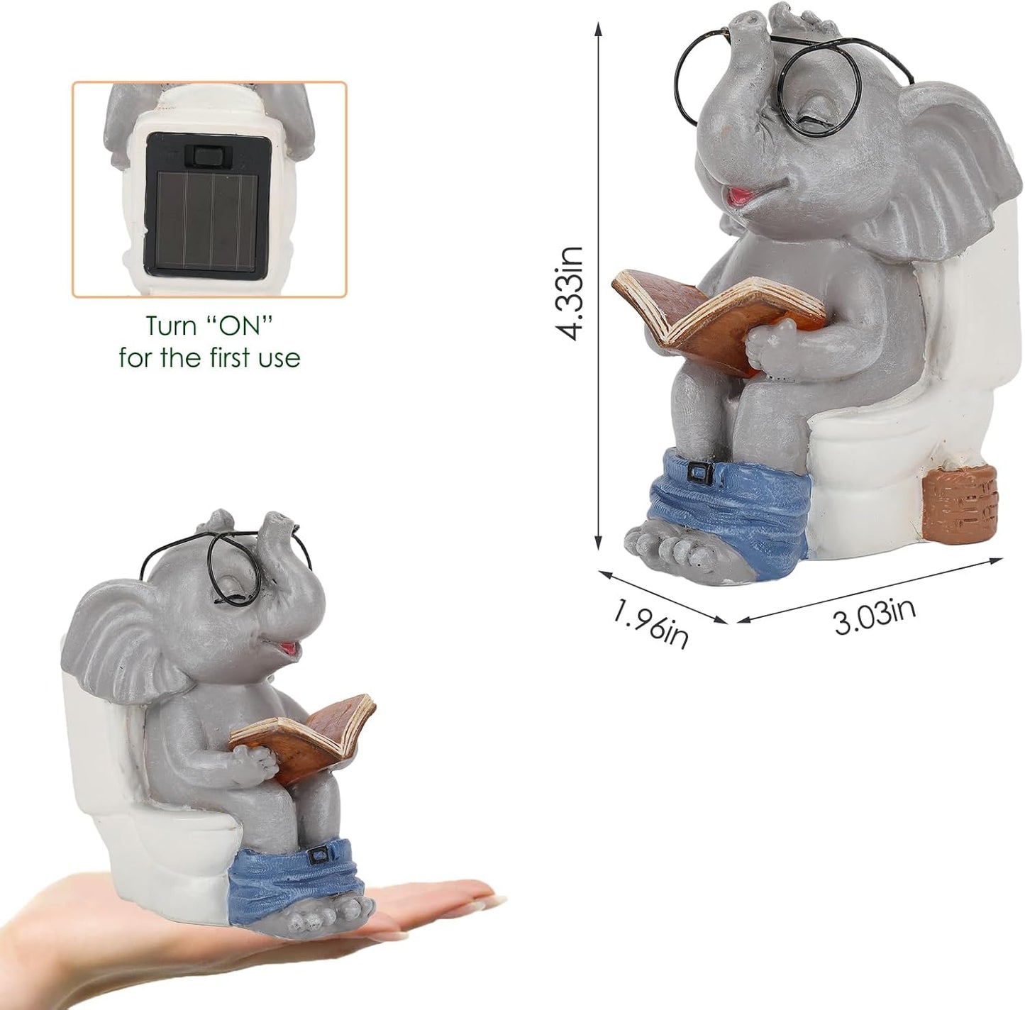 Elephant Statue Solar Outdoor Garden Decor, Funny White Elephant Gifts for Women, Mom, Grandma or Birthdays,Elephant Decor Ornament for Yard Art Balcony Patio Porch Lawn & Home House