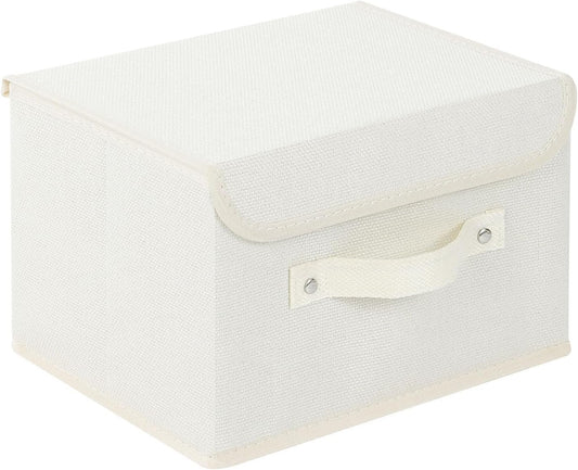Storage Boxes, Collapsible Storage Bins with Lids, Cotton and linen cloth Storage Baskets with Handle, for Books, Closet, Bedroom, Home, 10.2x7.9x6.7 in, Beige