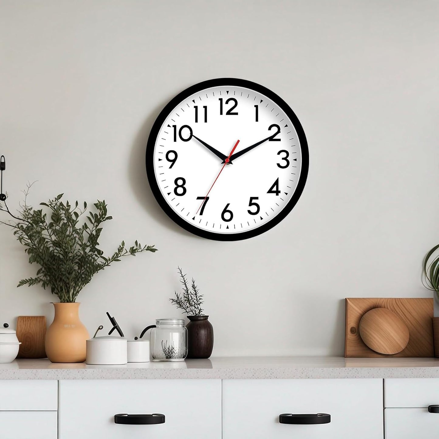 Wall Clock Small Analog 8 Inch Silent Non Ticking Battery Operated Modern Simple Decorative for Kitchen Office Bedroom Bathroom Living Room(Black)