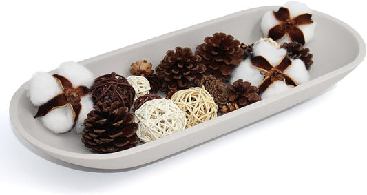 Large Decorative Bowl for Home Decor - Long Dough Bowls with Anti Slip Base for Table Centerpieces - Grey Minimalist Design Dough Decor Bowl for Coffee Table, Dining Table Centerpiece