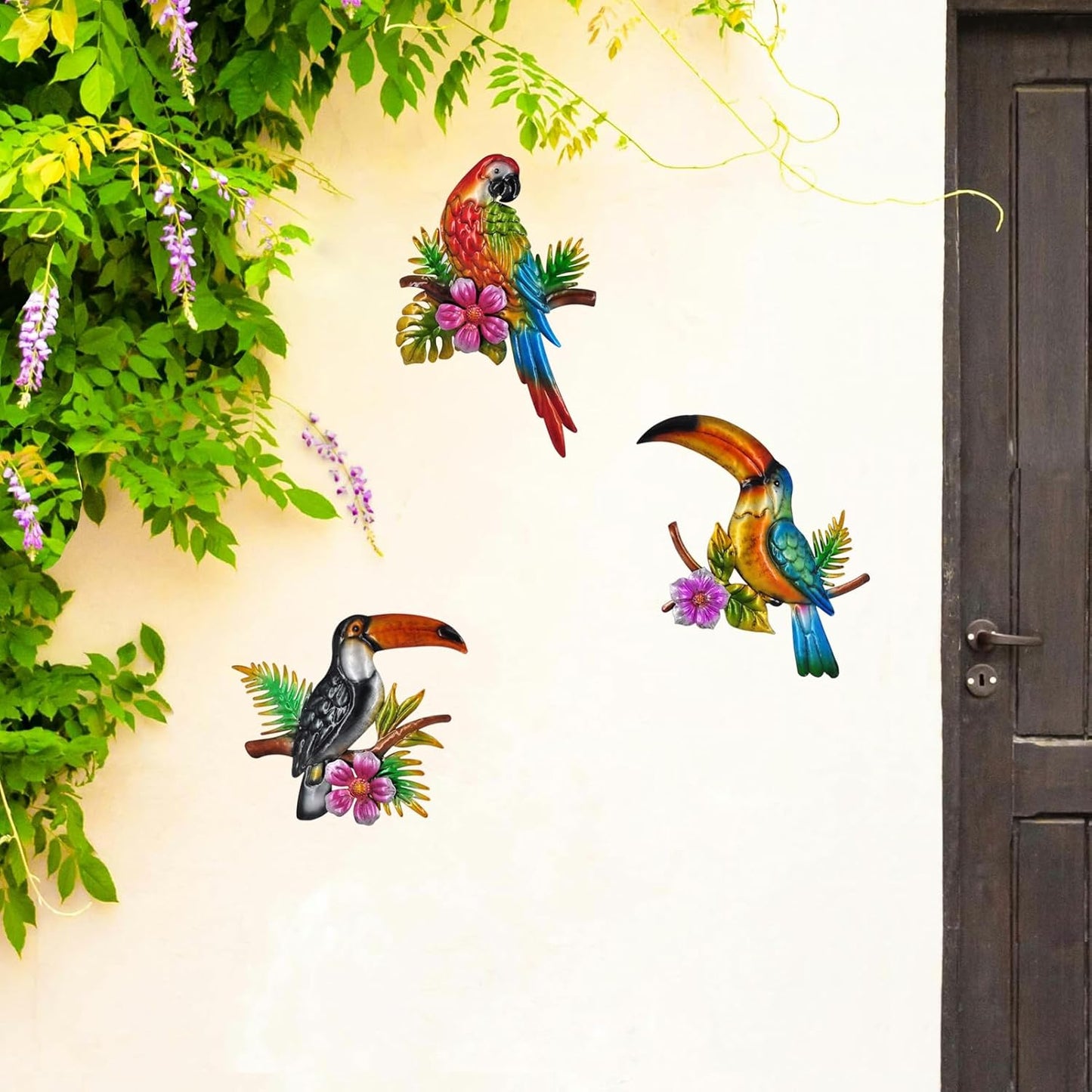 Metal Wall Art 3D Outdoor Wall Decor Toucans Garden Decorations Parrot Decor Fence Decorations Outdoor Wall Sculpture, Style 8