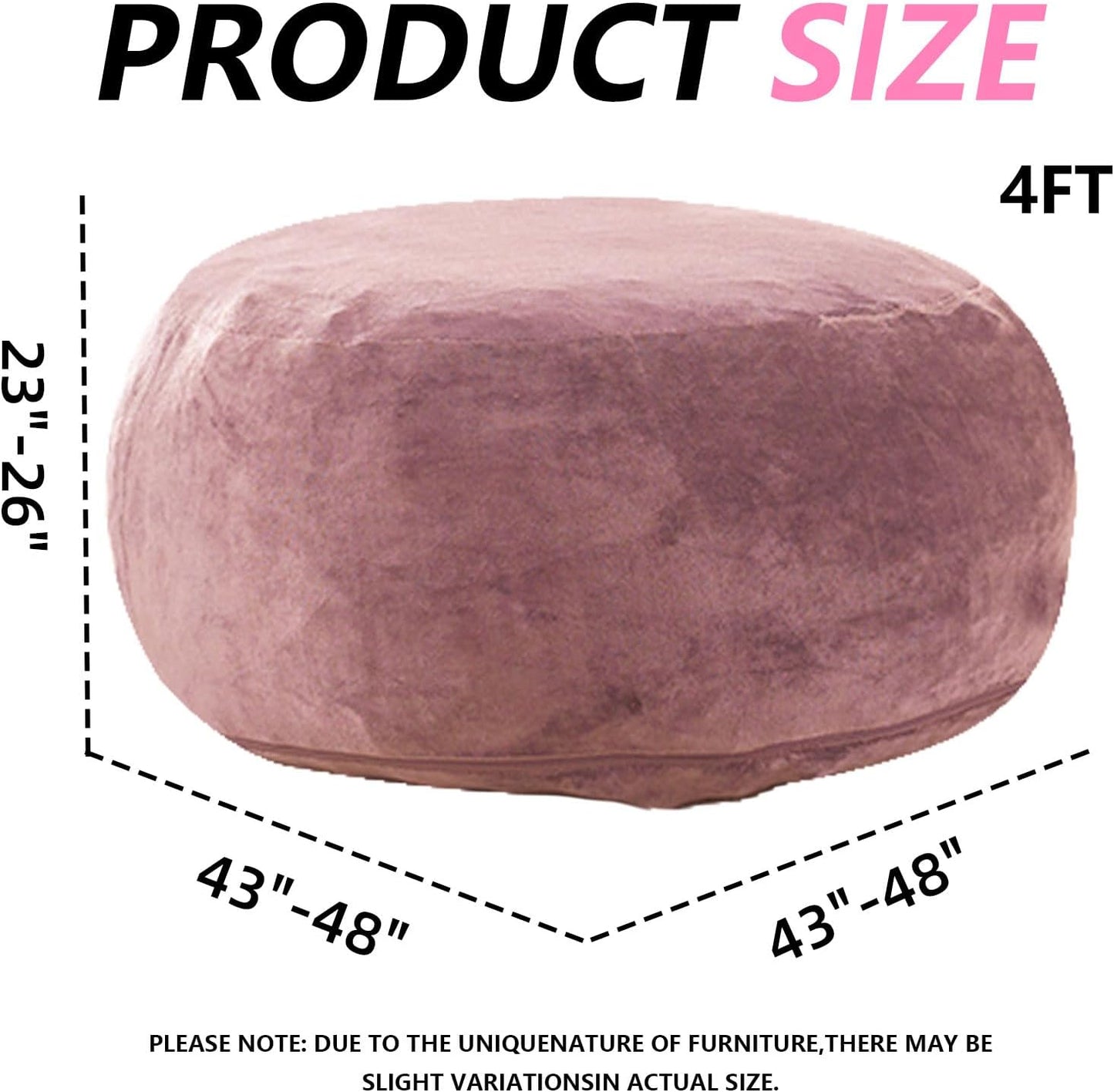 4FT Large Bean Bag Chairs,Big Adult Size Memory Foam Beanbags with Filler Included,Machine Washable Corduroy Cover,Ultra Soft Plush Gaming Bing Bag Puff Chair for Dorm, Living Room & Bedroom (Pink)