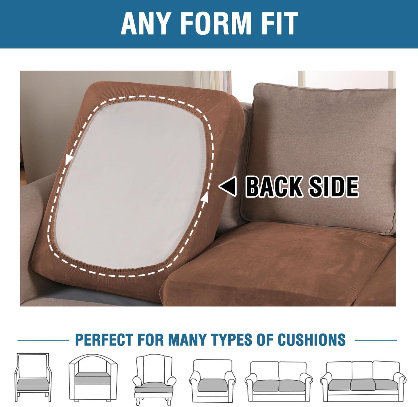 H.VERSAILTEX Velvet Stretch Couch Cushion Cover Plush Cushion Slipcover for Loveseat Cushion Furniture Protector Seat Cushion Sofa Cover (2 Piece Medium Sofa Cushion Covers, Caramel)