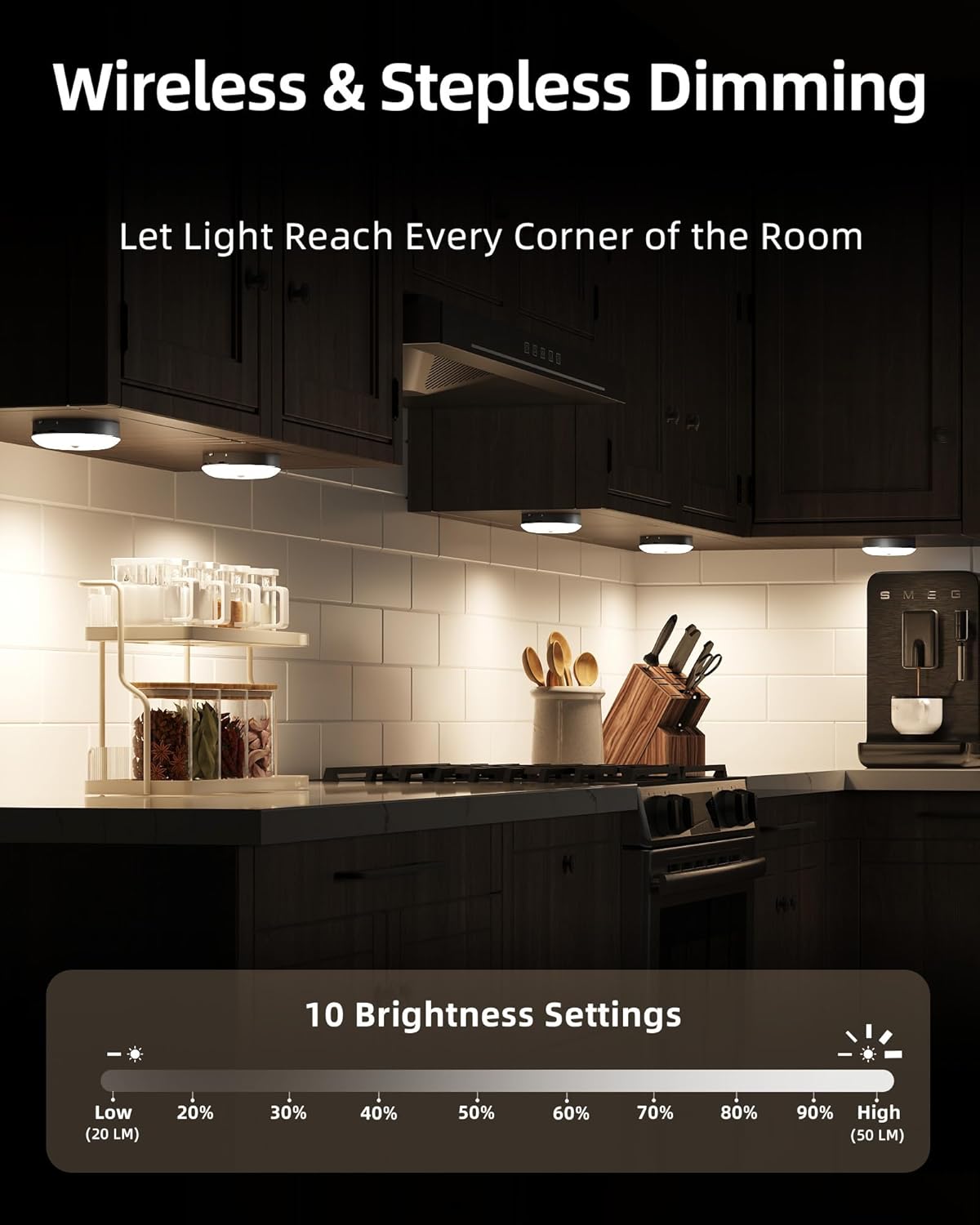 EZVALO Under Cabinet Lighting,1000mAh Rechargeable Puck Lights with Remote,3 Color Temps & 12 RGB Motion Sensor Closet Lights Indoor,Dimmable Under Cabinet Lights for Kitchen,Cabinets,Closet (3 Packs)