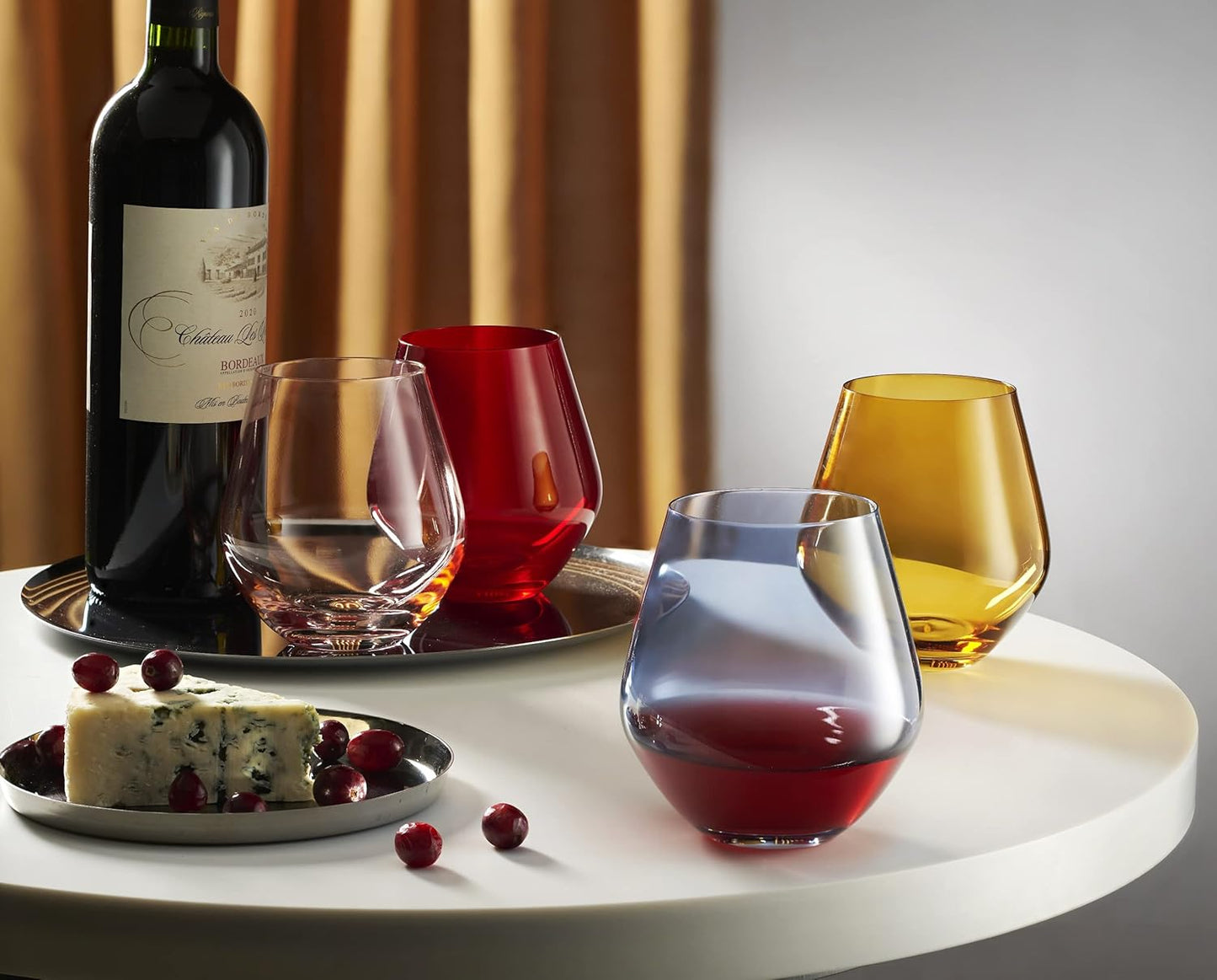 Godinger Wine Glasses, Stemless Wine Glasses, Red Wine Glasses, Drinking Glasses, European Made Stemless Wine Glass - White, 17oz, Set of 4