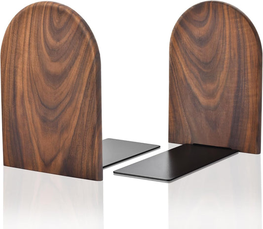Book Ends, Large Sturdy Wooden Bookends for Shelves - Heavy Duty Non-Slip Book Organizers, Decorative Bookend Holders for Home Office, Library, Black Walnut Universal Economy Bookend, 1 Pair
