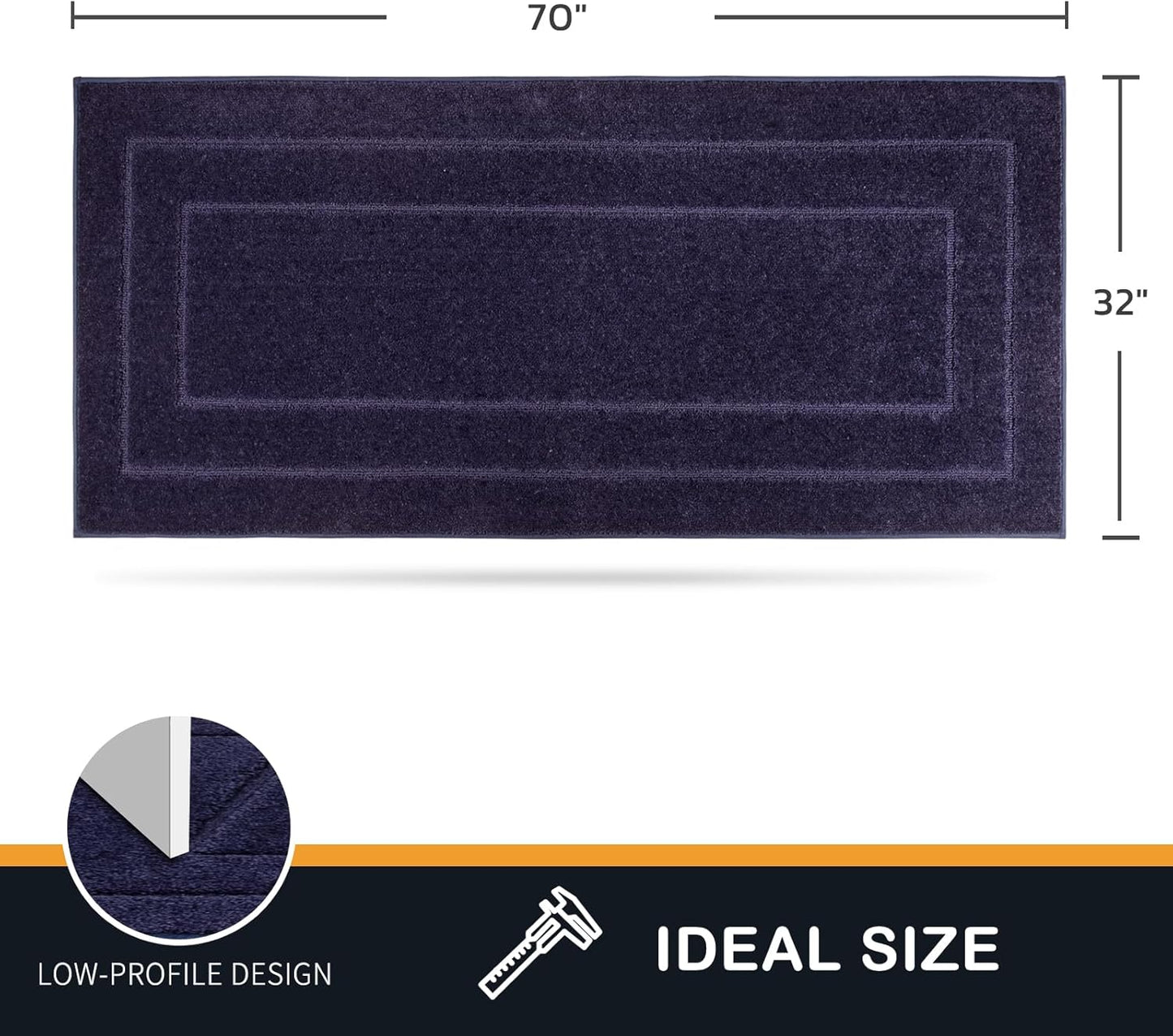 PURRUGS Dirt Trapping Door Mat 32" x 70", Non-Slip/Skid Machine Washable Entryway Rug, Dog Doormat, Super Absorbent Welcome Mat for Muddy Wet Shoes and Paws, Navy Blue