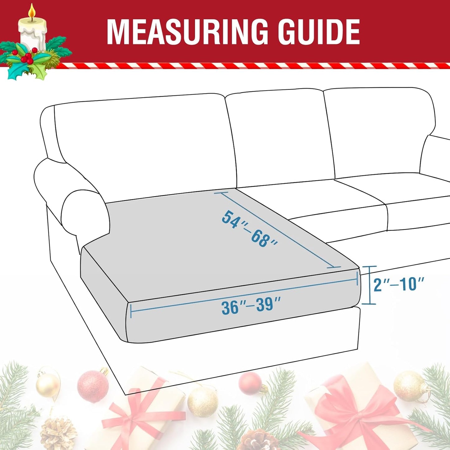 H.VERSAILTEX Christmas Sofa Slipcover Fleece Stretch Chaise Cover Sectional Couch Covers for L Shaped Sofa Both Left/Right Snowflakes Sofa Cover for Christmas (1 Piece Chaise Cover, Snowflakes)