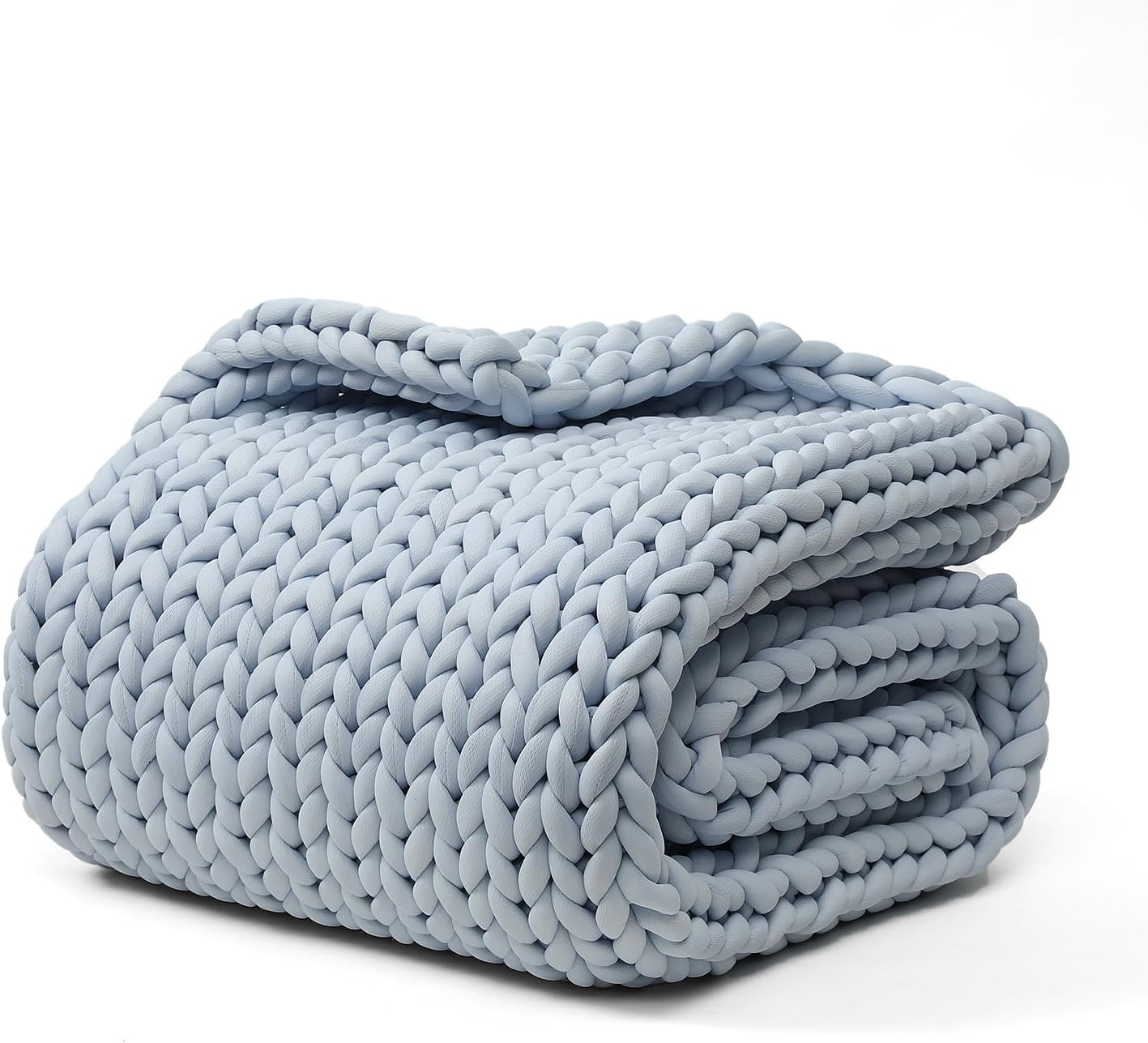 YnM Cooling Chunky Throw Blanket, Medium-Weight, Hand Knitted, Skin Friendly, Ventilated and Breathable, Machine Washable, Home Décor Piece for Couch, Sofa and Bed (Azure Blue, 60x80 Inch)