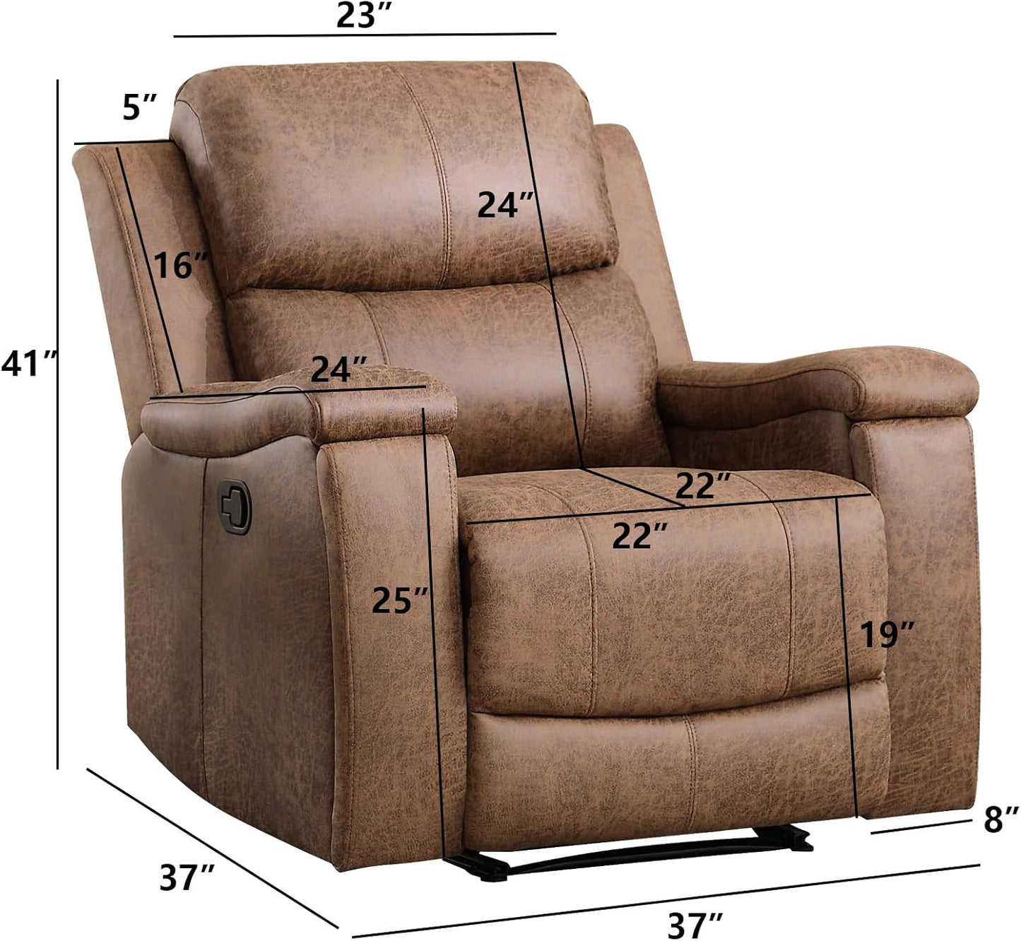 EBELLO Recliner Chair, Single Overstuffed Sofa Recliner, Breathable Faux Leather Manual Reclining Chairs with Hidden Cup Holder, Arm and Back for Adults, Living Room, Bedroom, Light Brown