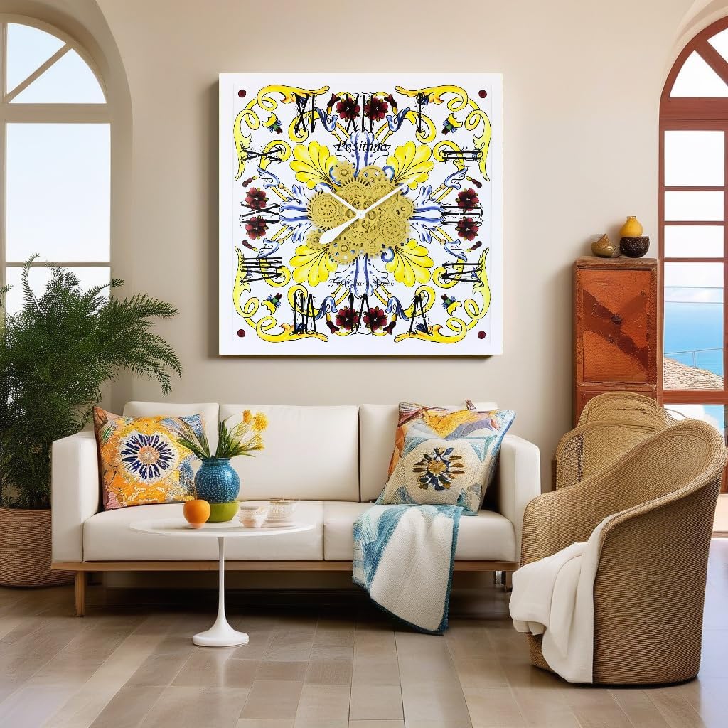 The Gears Clock Wall Clock Italy Collection with Moving Gears (Positano, 36 inch Square)