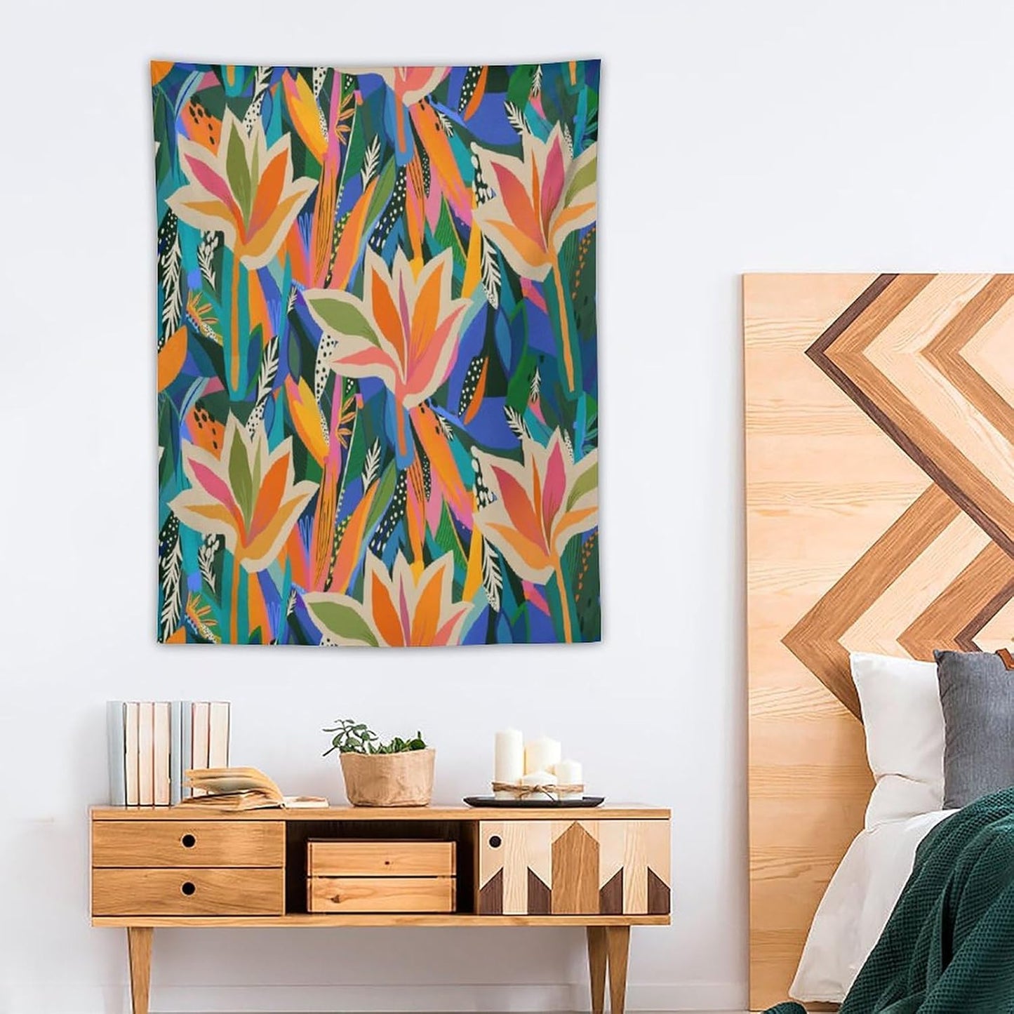 ICMOLYYENLO Boho Green Leaves Tapestry, Mid Century Abstract Tropical Palm Leaves Modern Minimalist Geometric Wall Hanging, Neutral Home Decor Art for Living Room Bedroom Dorm 40x60 Inch