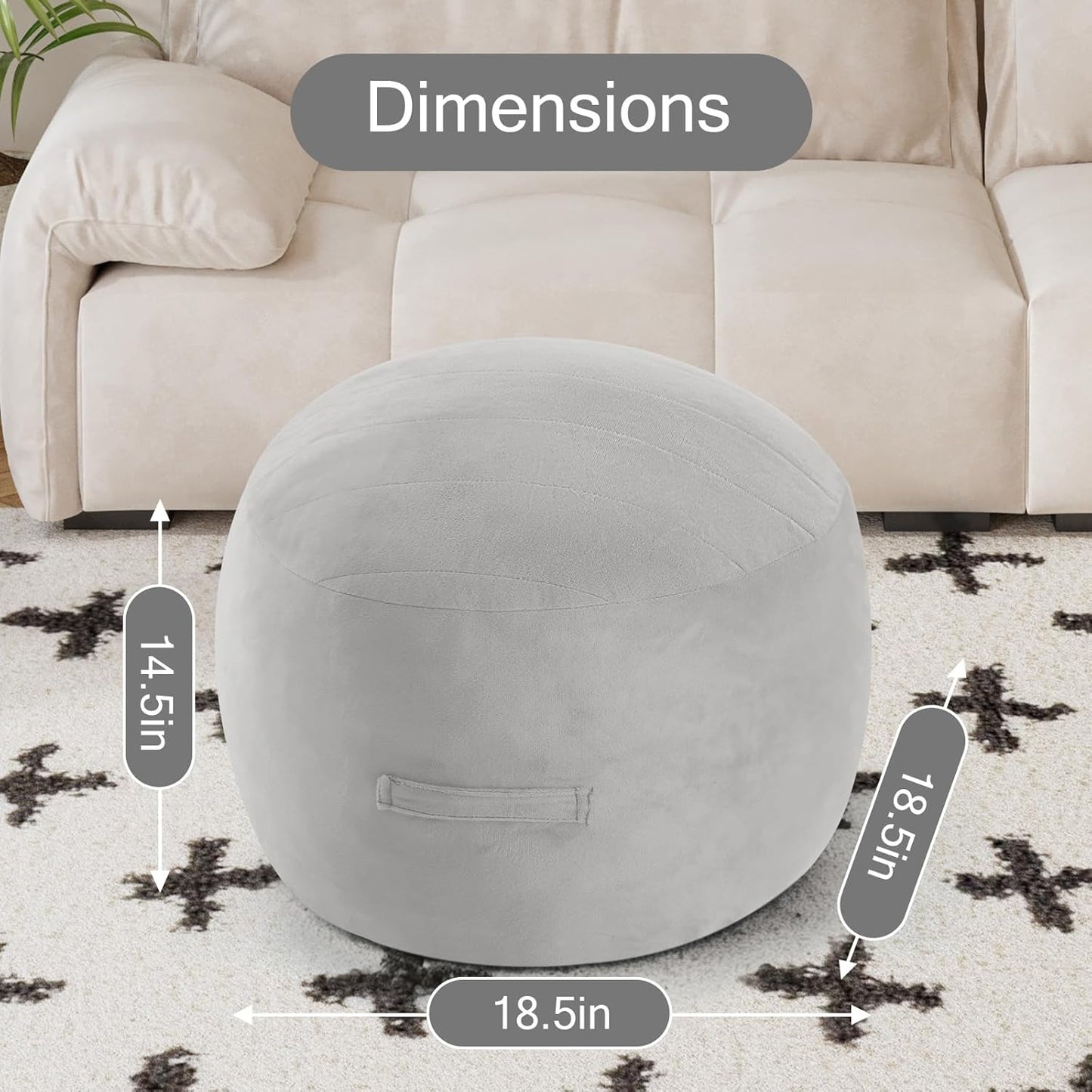 MeMoreCool Round Stuffed Pouf Ottoman Foot Rest, Floor Pouf Foot Stool with Soft Foam Chunk Filling, Small Round Ottoman Footstool Circle Footrest for Living Room, Light Grey