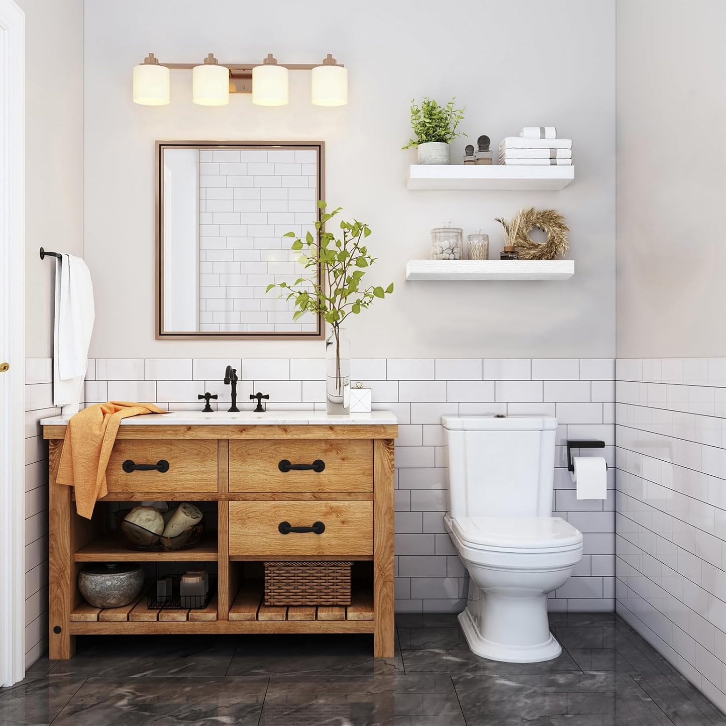 QEEIG Floating Shelves for Wall Bathroom Shelf Bedroom Kitchen Living Room Farmhouse Small Book Shelf 16 inch Set of 2, White (015-W2)