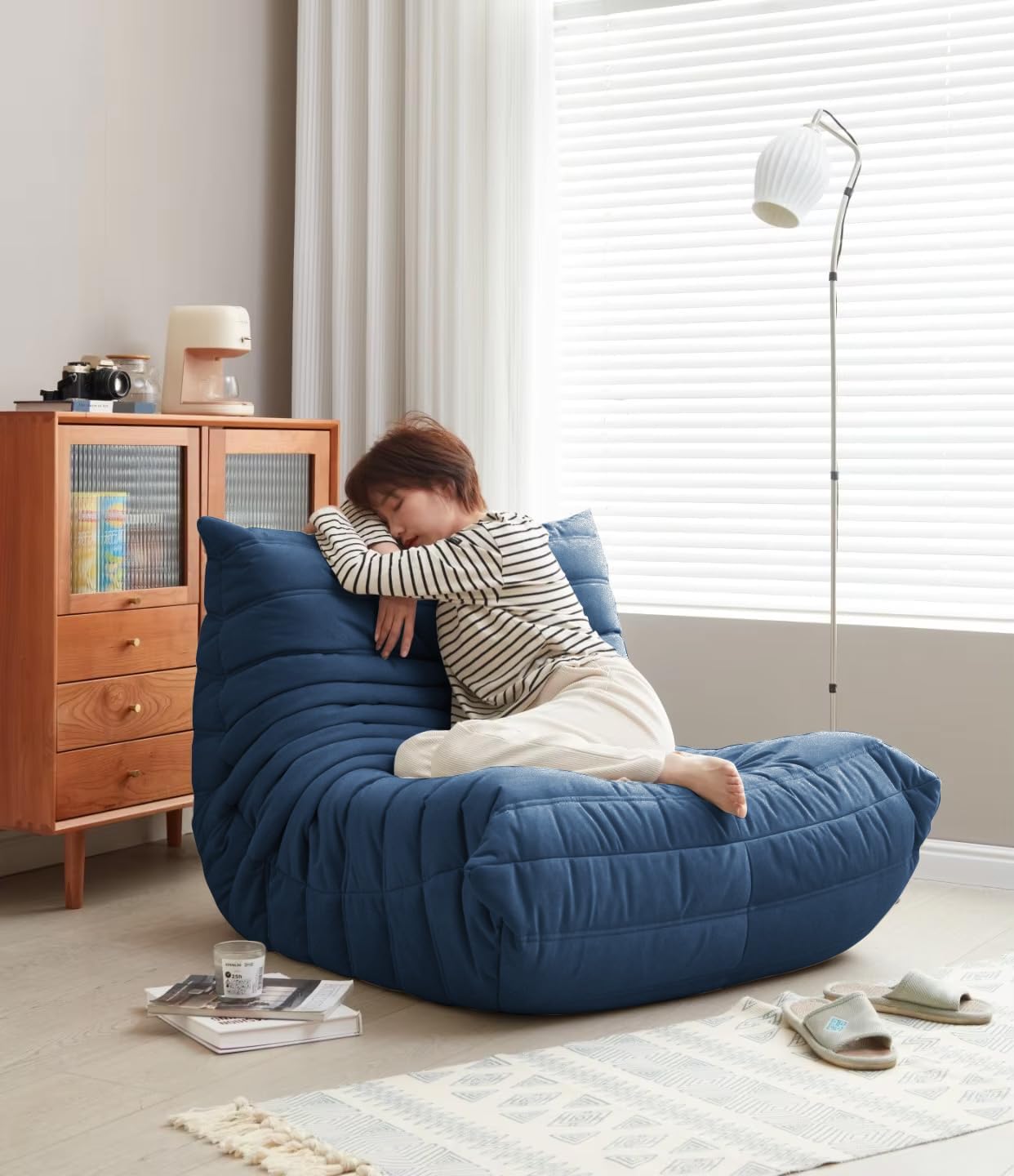 Modern Living Room Chair, Big Bean Bag Adult Floor Sofa, Togo Recliner Memory Foam Lazy Couch Suitable Balcony for Fireside Chair (White)