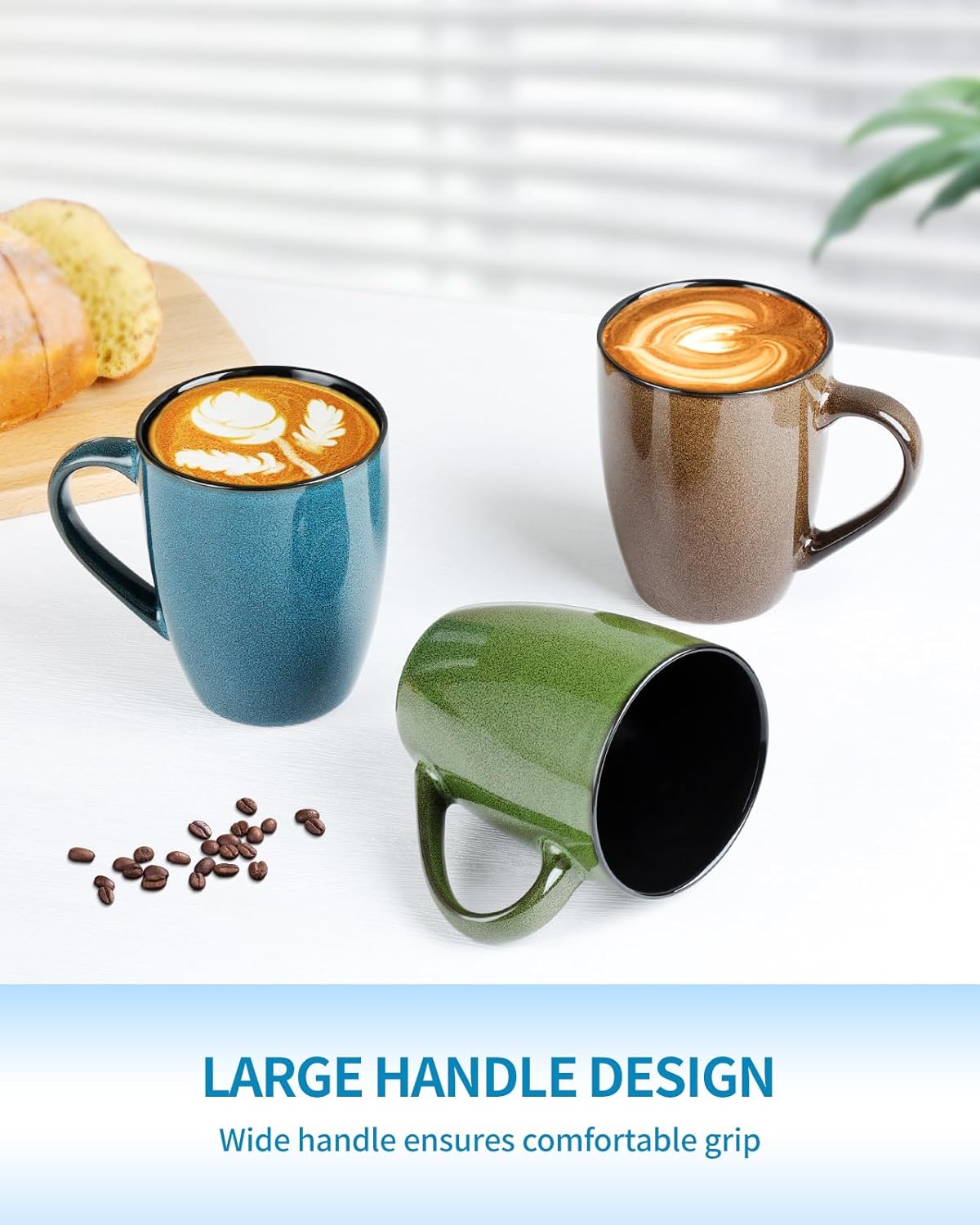 Ceramic Mugs 12oz,Large Ceramic Coffee Cups for Men, Women, Dad, Mom, Modern Coffee Mugs With Handle For Tea,Latte,Cappuccino,Cocoa. (green and brown 4pack)
