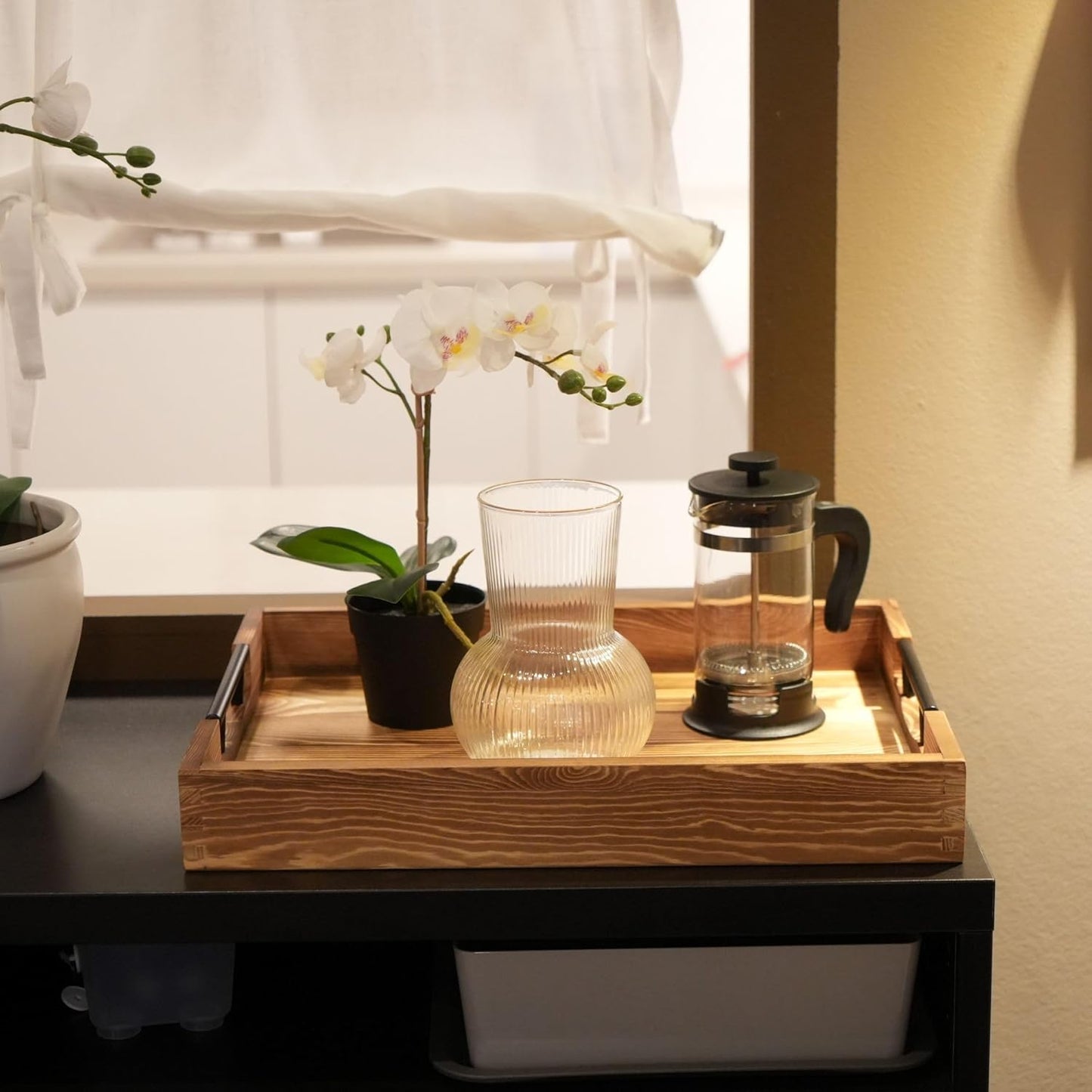 LotFancy Large Ottoman Tray for Living Room, 17x13'' Wood Serving Tray with Handles, Home Décor for Coffee Table, Sofa, 2 Skidproof Coasters Included