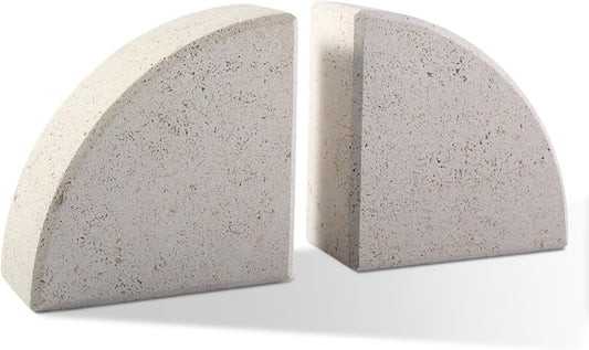 Marble Bookend for Shelves, Non-Skid Bookends for Heavy Books, Heavy Duty Book Stopper for CDs, Luxury Book Shelf Holder, Quarter Circle Design Book Ends Decorative, Moleanos Beige, Set of 2