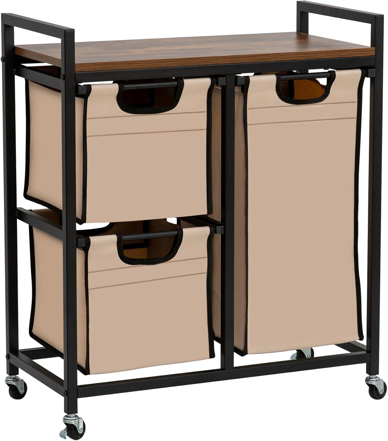 Laundry Basket Organizer - Hampers with 3 Compartments, Sliding Laundry Sorter Bags, Top Storage Shelf, Metal Frame