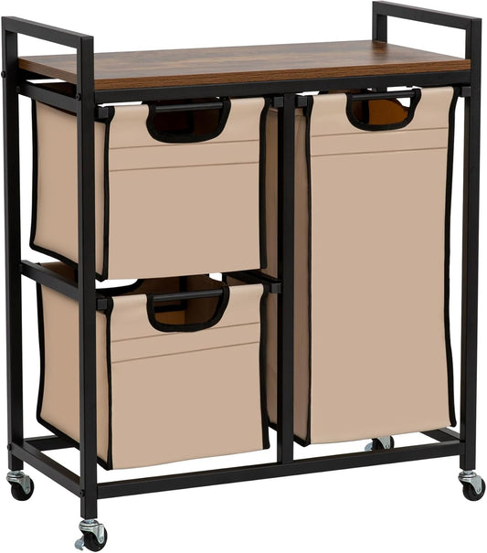 Laundry Basket Organizer - Hampers with 3 Compartments, Sliding Laundry Sorter Bags, Top Storage Shelf, Metal Frame