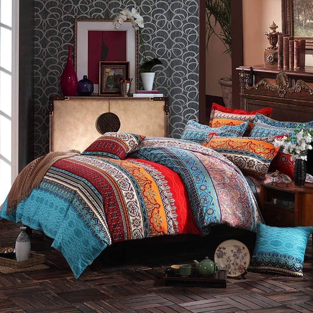 ABREEZE 3Pcs Bohemia Retro Bedding Ethnic Vintage Floral Duvet Cover Boho Bedding 100% Brushed Cotton Bedding Sets Damask Paisley Coloful Mandala Down Comforter Cover,Queen