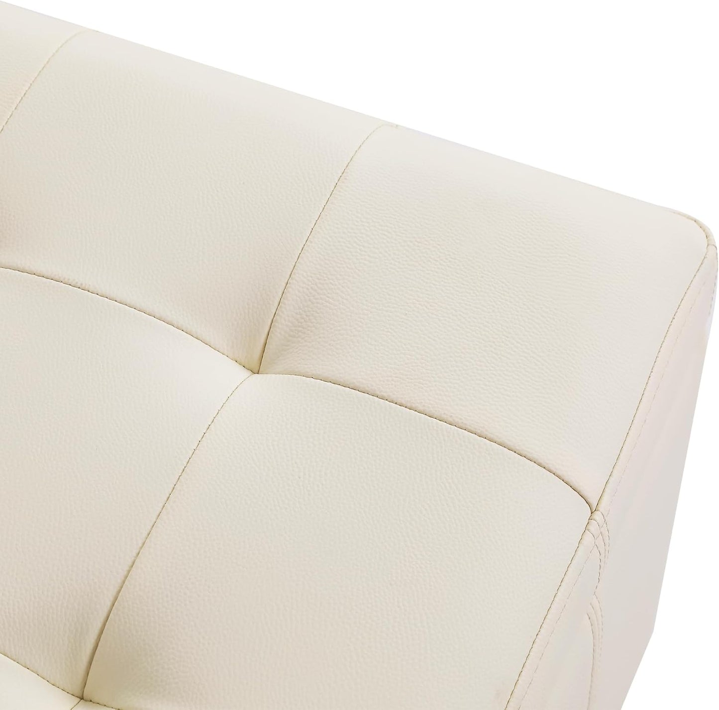 Adeco Faux Leather Storage Ottoman with Hinged Lid, 17.5 Inch High Cream White Square Cube Foot Stool with Storage, Upholstered Vanity Stool with Solid Wood Legs for Living Room, Bedroom, Dorm