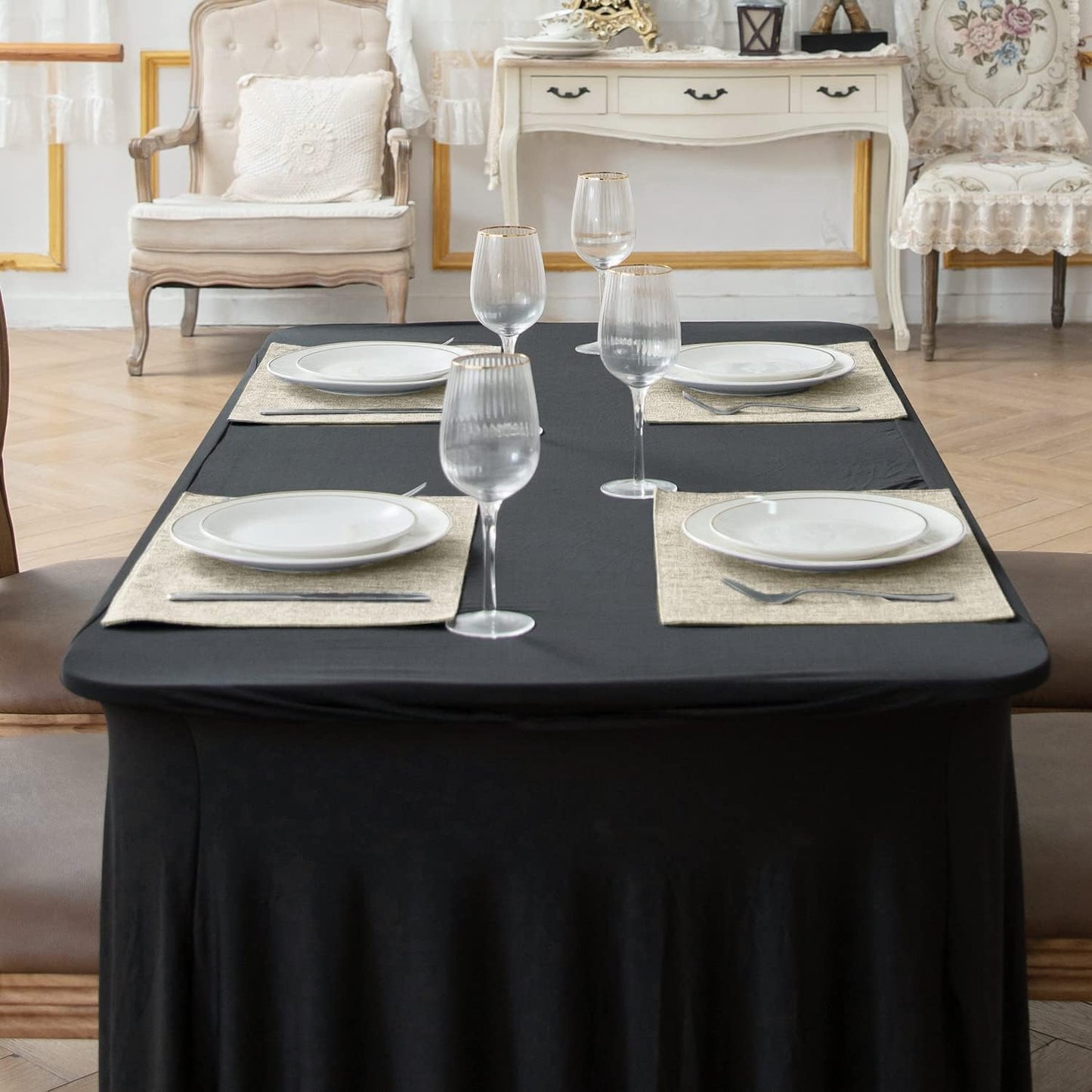 Cloth Placemats Set of 8, Linen Type Fabric Placemats Machine Washable Heat Resistant Placemats Wrinkle Free Thick Polyester Kitchen Place Mats for Dining Table (Beige)