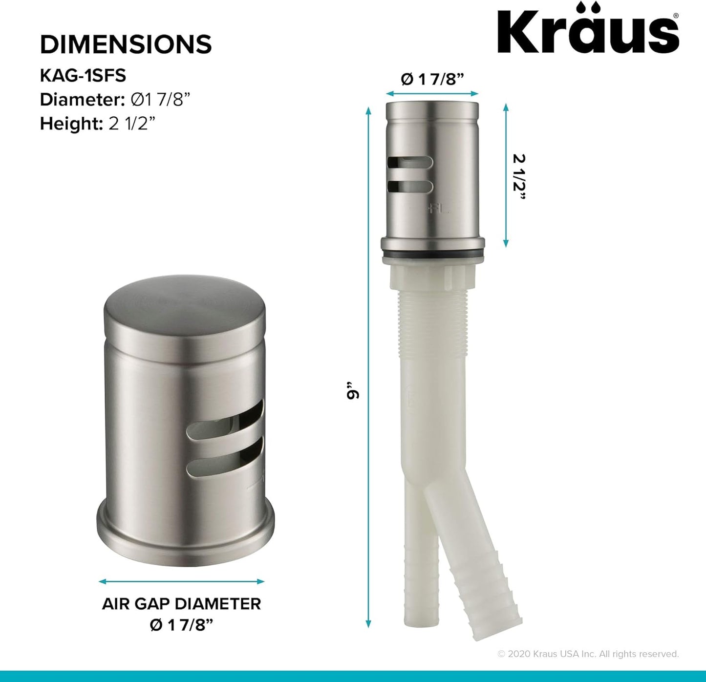 KRAUS Dishwasher Air Gap in Spot Free All-Brite™ Stainless Steel, KAG-1SFS