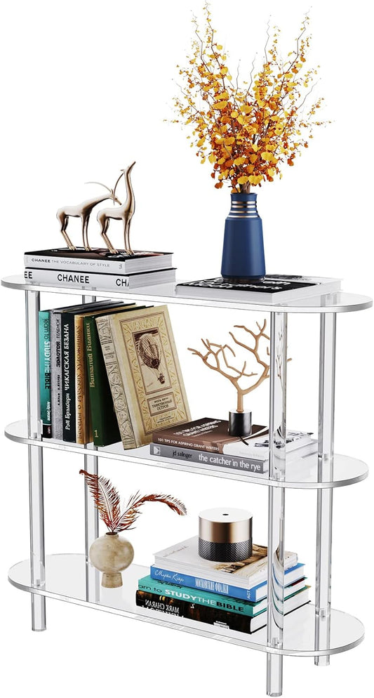 Clear Bookshelf, Acrylic Bookcase with Open Book Shelf Console Table for Entryway Office Living Room Bedroom (3 Tier Clear)