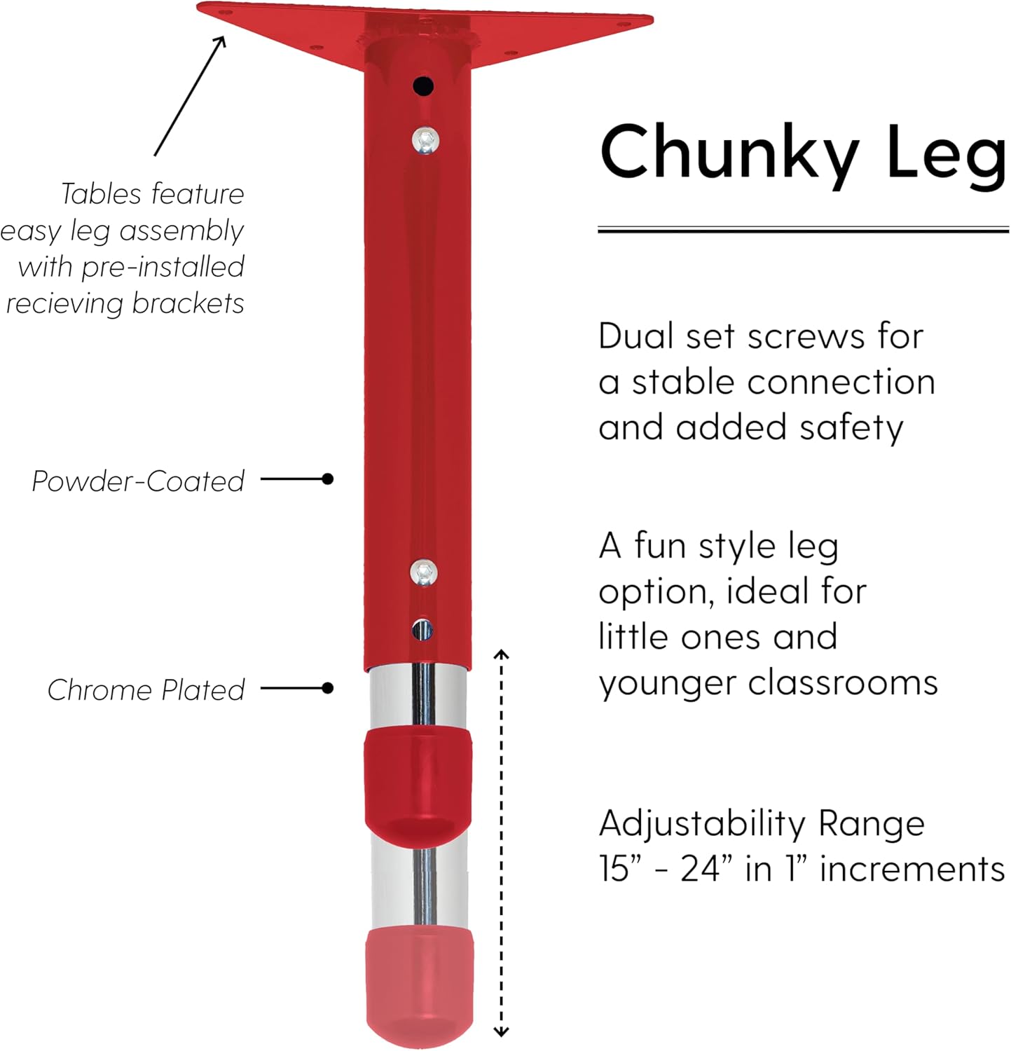 FDP Rectangle Activity School and Classroom Kids Table (30 x 48 inch), Chunky Toddler Legs, Adjustable Height 15-24 inches - Gray Top and Red Edge