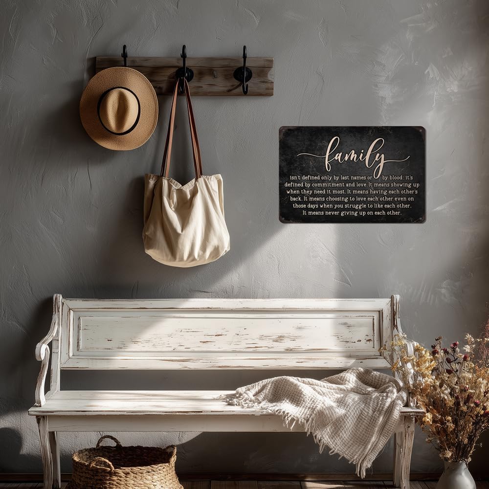 Heuhuww Family Isn't Defined Only By Last Names or By Blood Tin Sign for Home Office Room Wall Decor Gifts for Sister Best Friend Adopted Family 8"x12"(H23)