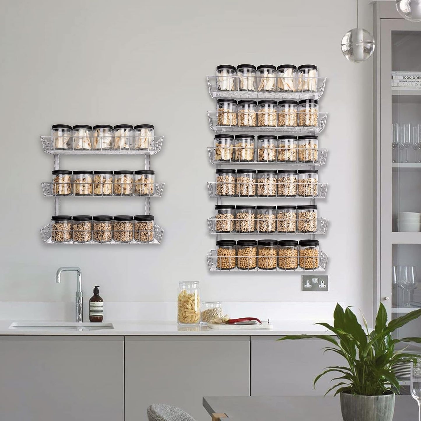 SWOMMOLY Adjustable Wall Mount Spice Rack, 9-Tier Dual-use (Multi-use) Organizer, Silver