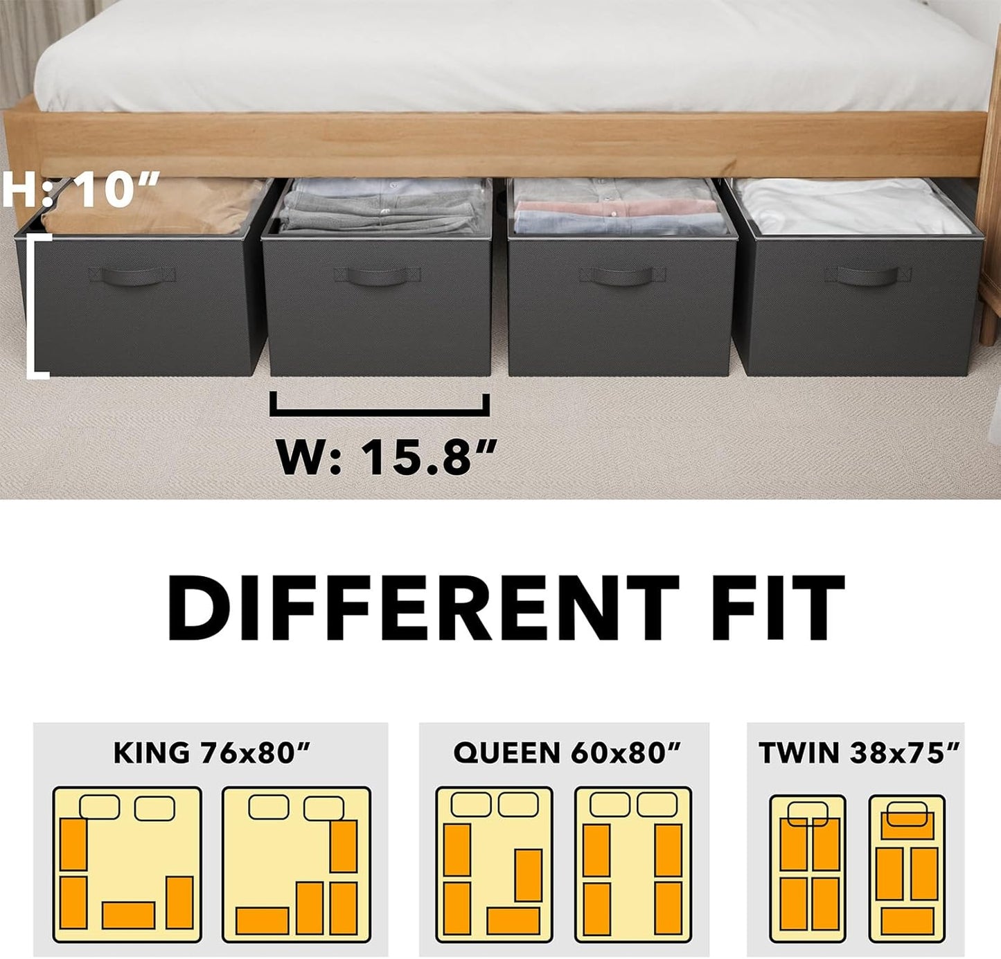 SpaceAid 4 Pack 10" High Under Bed Storage Containers, Large Underbed Storage Organizer Bins with Lids for Bedroom, Dorm, Clothes, Closet Organization, Bed Sheets and Blankets (Black)