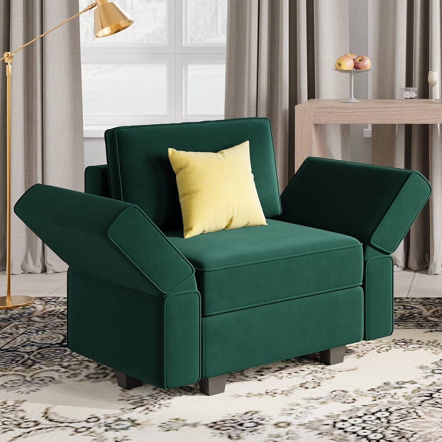 Belffin Velvet Modular Sectional Arm Chair Accent Chair with Storage Seat Single Club Chair for Apartment Green