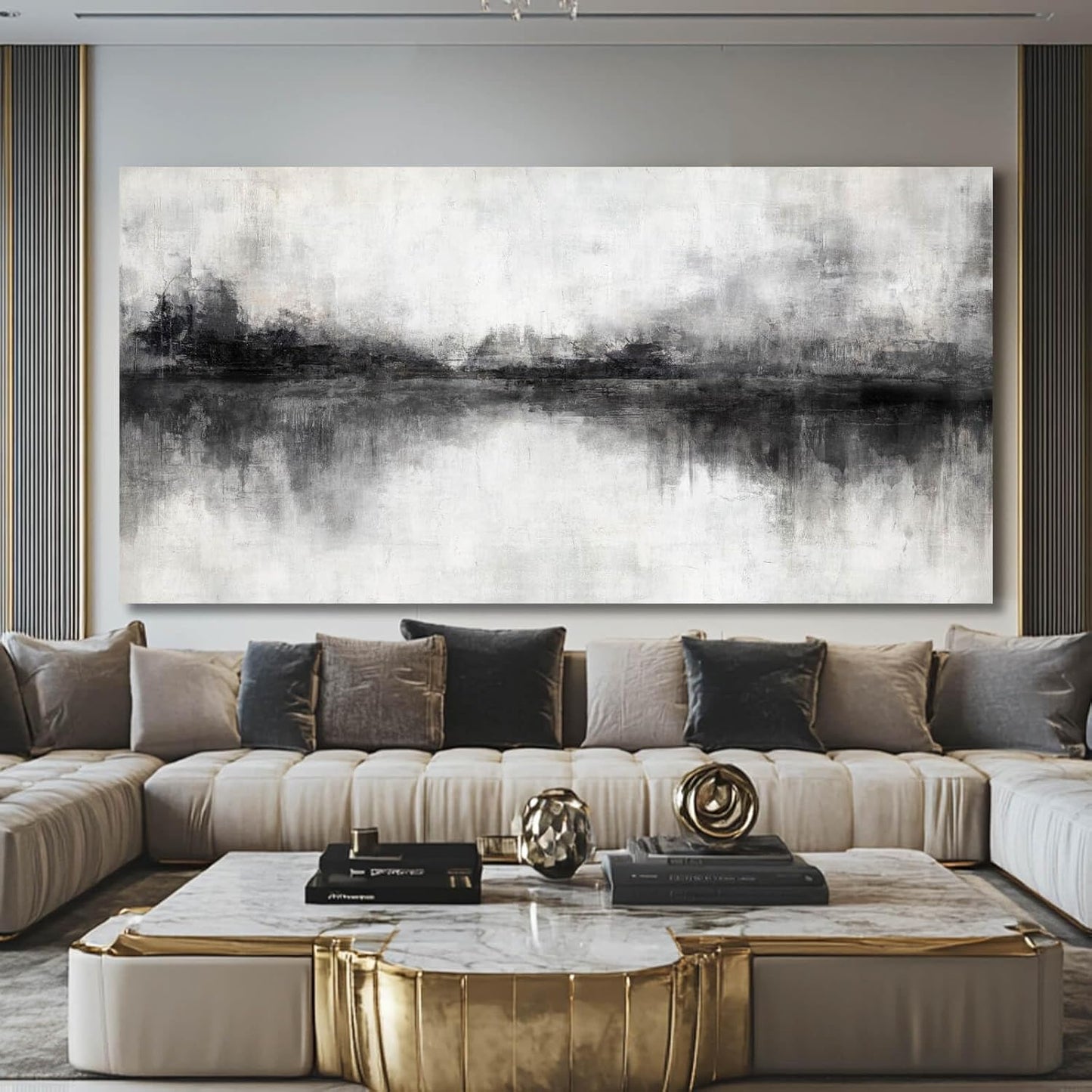 Canvas Prints Wall Art for Living Room Black Abstract Art Wall Decor Grey Pictures Wall Painting for Bedroom Office Artwork 29"x 58" Home Decor