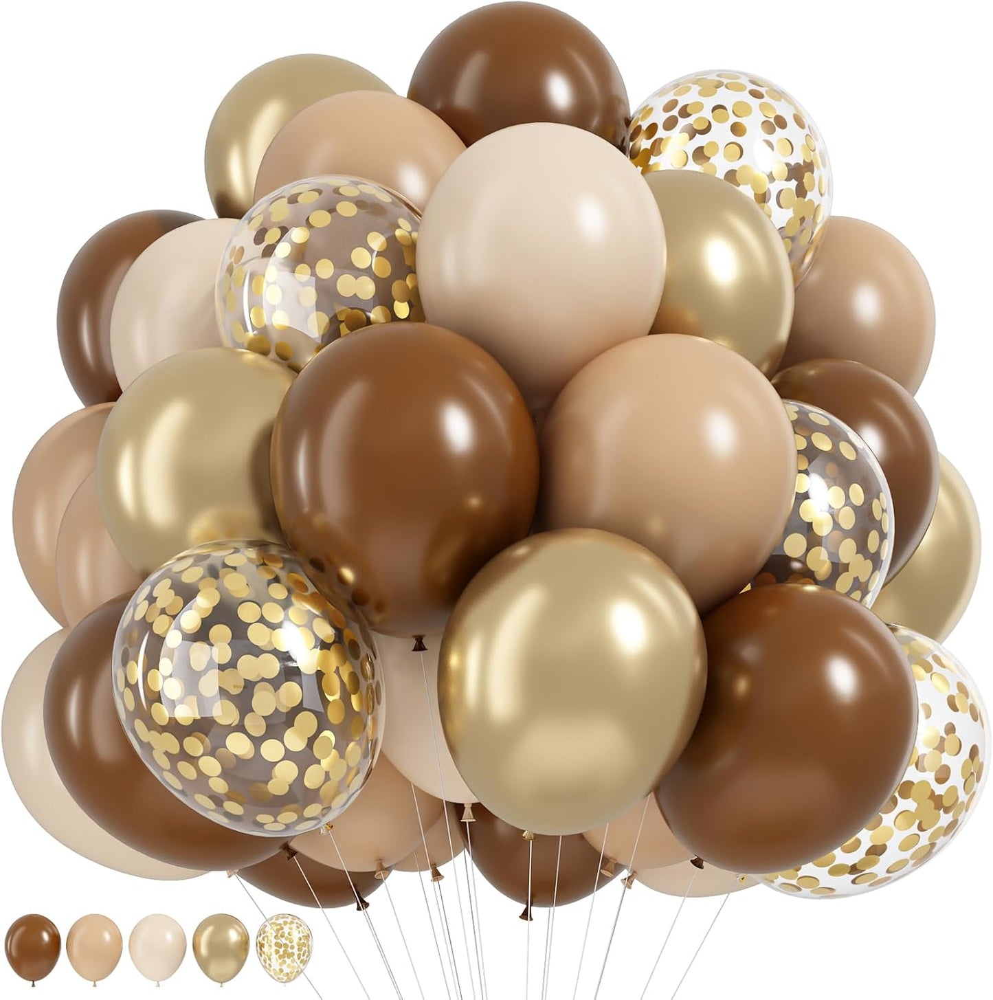 Brown and Gold Balloons 12 Inch Double Stuffed Dark Coffee Tan Cream Beige Sand Nude Neutral Latex Balloon Confetti Balloons for Boho Birthday Rodeo Thanksgiving Baby Bridal Shower Party Decor