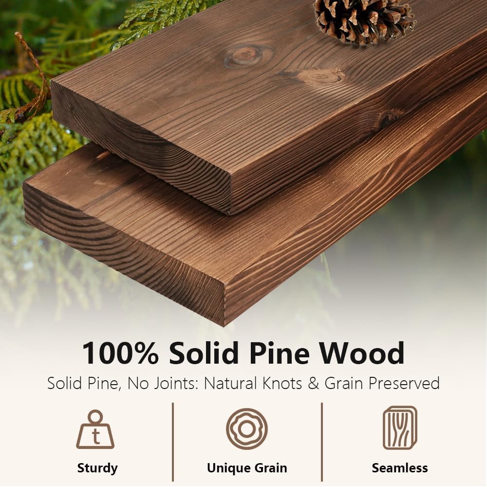 Habudda Floating Shelves Set of 2, Natural Pine Wood Shelf for Bathroom Bedroom Kitchen, 30 inch Long, Rustic Decor, Walnut