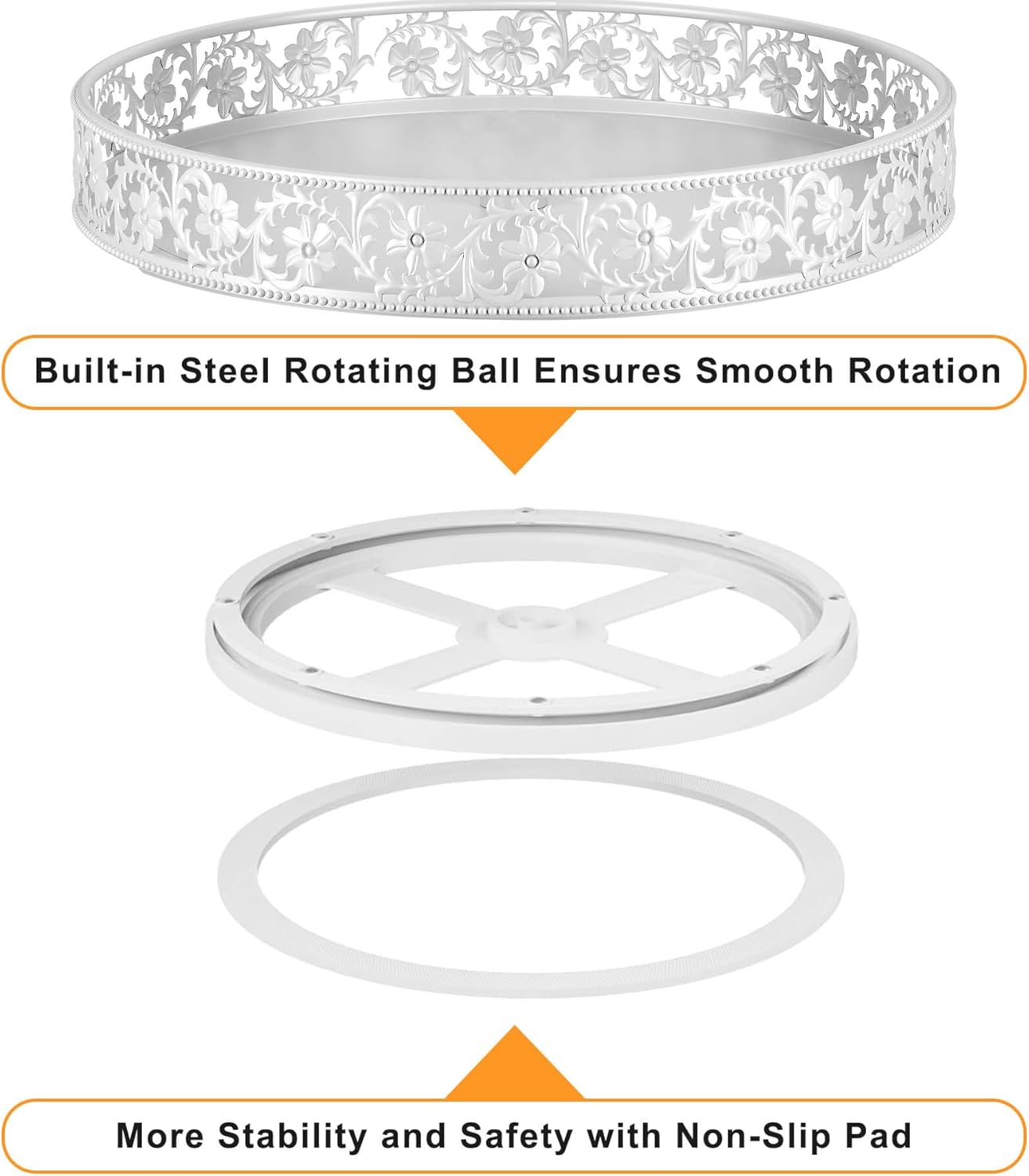 Lazy Susan Turntable Organizer, 13 inch Large Rotating Spice Rack Lazy Susan for Dining Table Top Cabinet Countertop Pantry Kitchen Cupboard Bathroom White