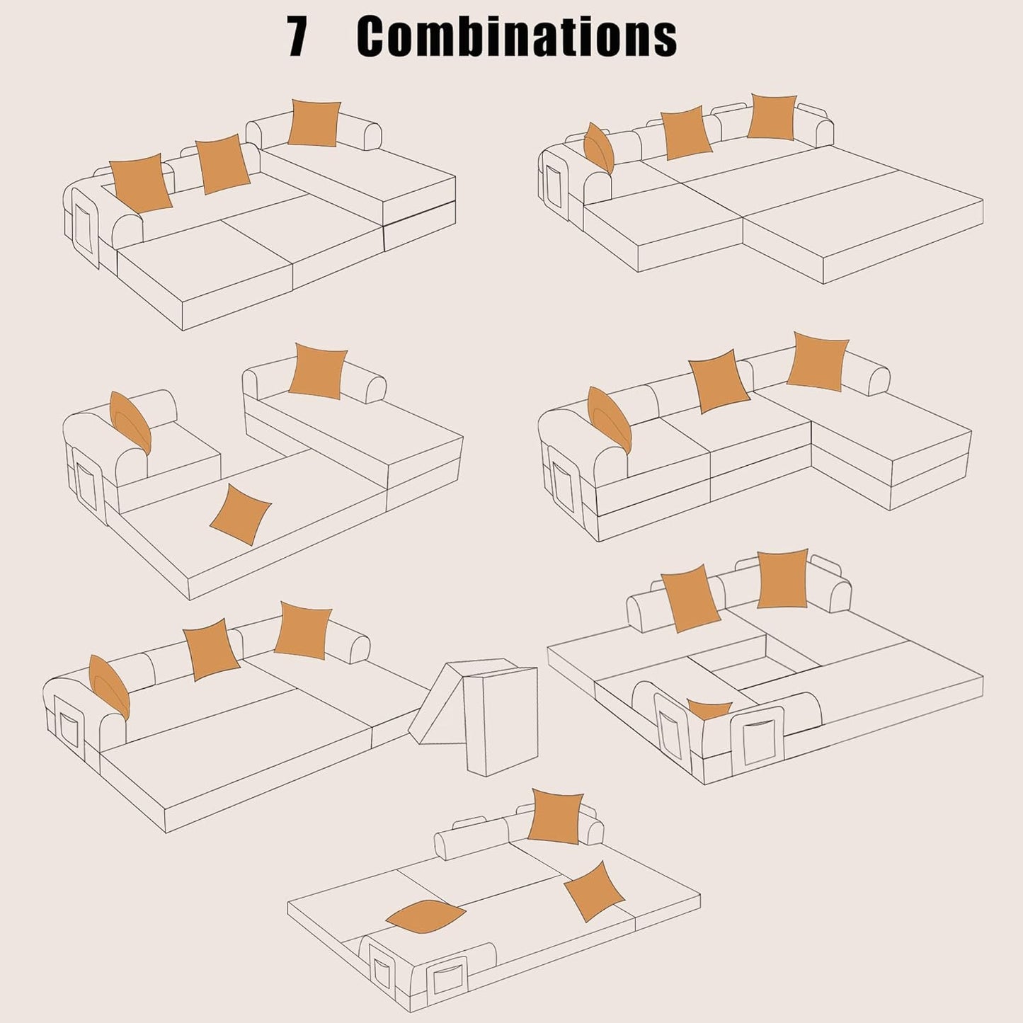 107" Oversized Convertible Sleeper Sofa Bed, Corduroy L Shape Sectional Couch, Folding Sofa Bed with Side Pocket, Modern Cloud Floor Mattress Couch, Modular Sofa for Living Room, Orange