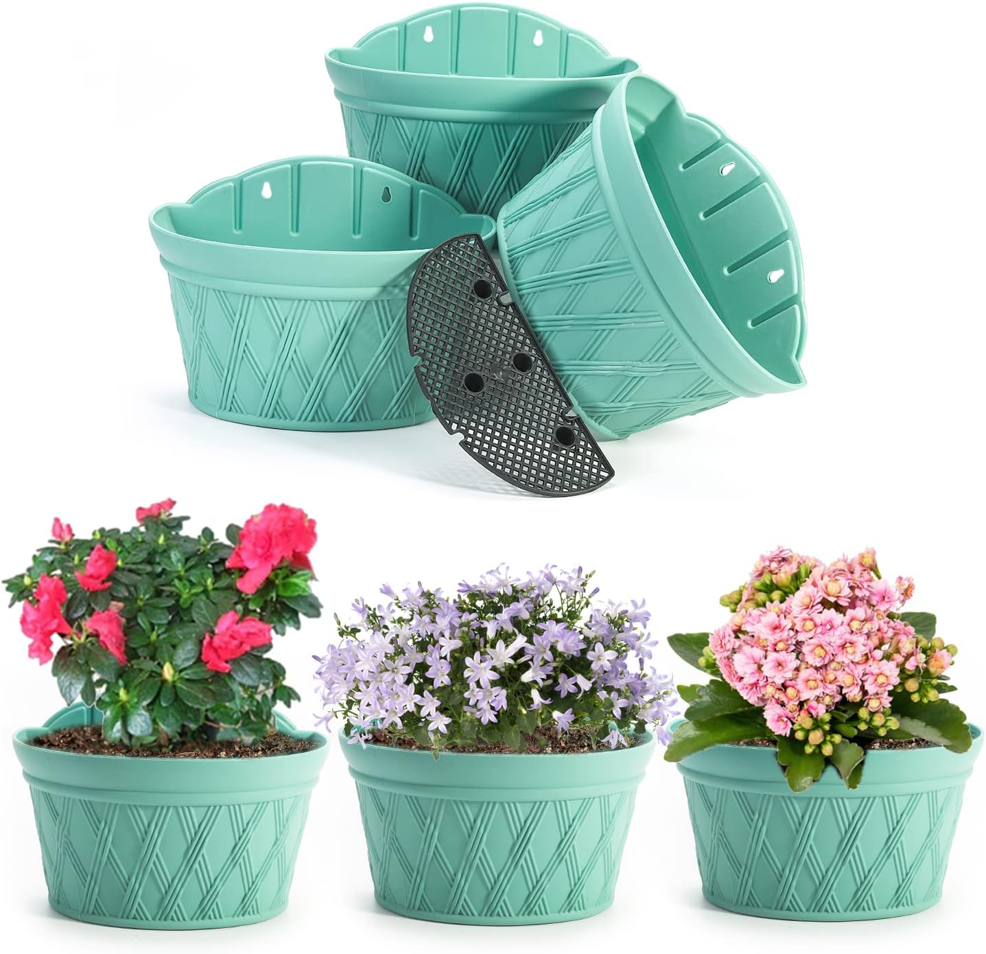 Sungmor Wall Hanging Planters,11.5 Inch Hanging Flower Pots for Railing Fence - Indoor Outdoor Balcony Wall Planter Hanging Basket, Plastic Pot Plant Container - Half Round & 3PC Pack & Green