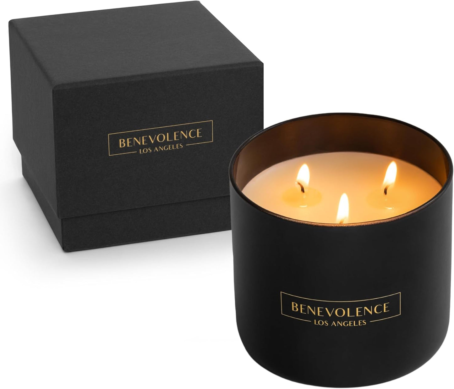 Benevolence LA 3 Wick Candle, Bergamot & Jasmine Large Scented Candle | Soy Candles | Gifts for Women and Men | Home Fragrance | Aromatherapy | Bathroom Freshener | 14.5 Oz, 45 Hour Burn