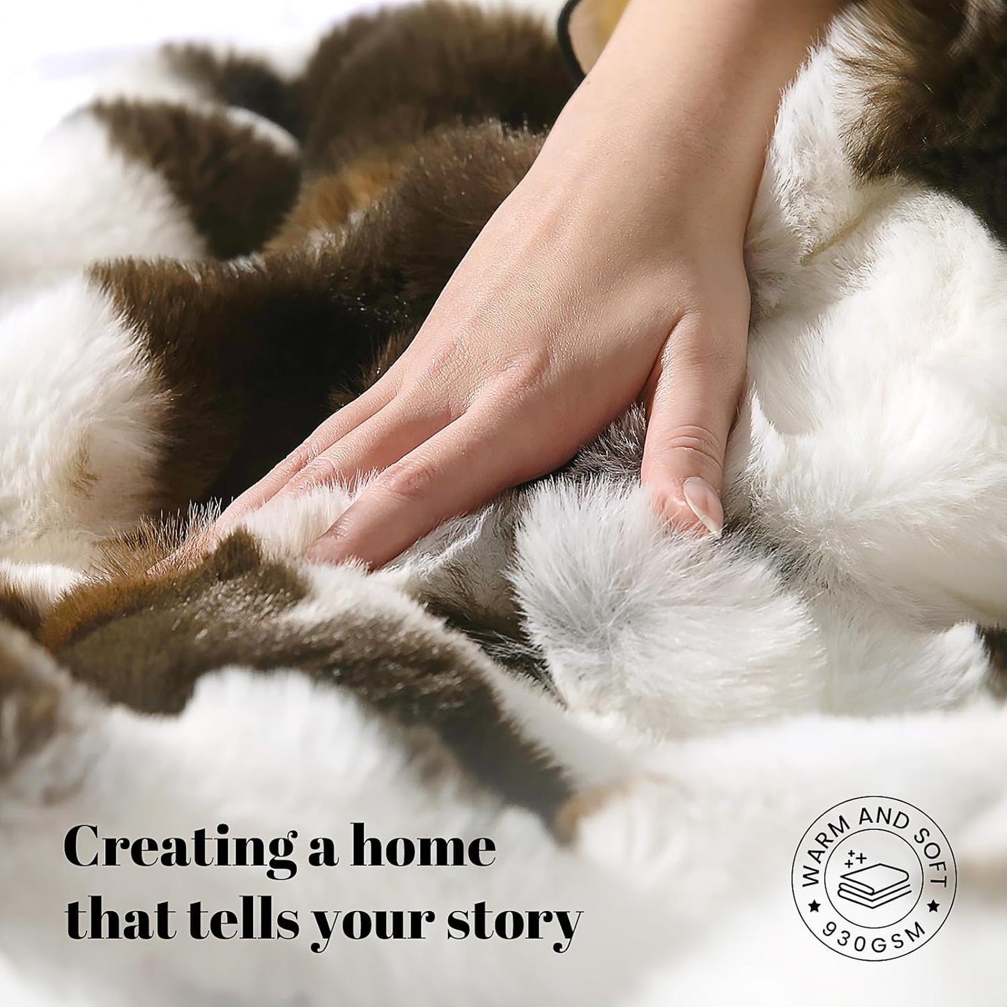 Cow Print Faux Fur Throw Blanket for Couch, Soft & Plush Fuzzy Blanket for Sofa, Bedroom, Living Room, Super Soft Warm for Adults Kids Girl Gifts Bedroom Couch Sofa Travel,50x60 Inches Black Brown