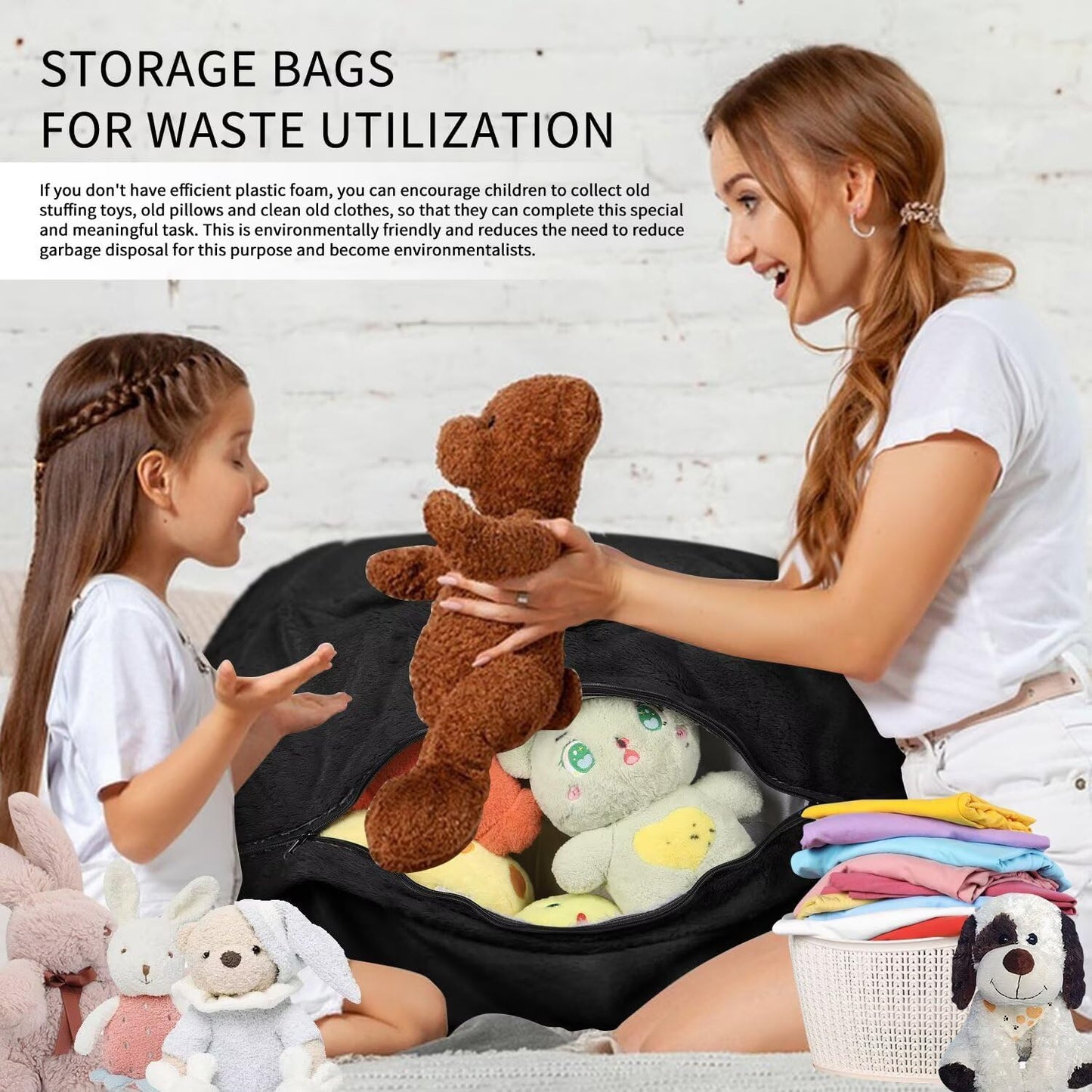 Bean Bag Chair for Adults 6FT,Soft Removable Cover for Teens/Girls Bedroom,Fluffy Giant Round Floor Beanbag Lounger Chairs (No Filler,Black)