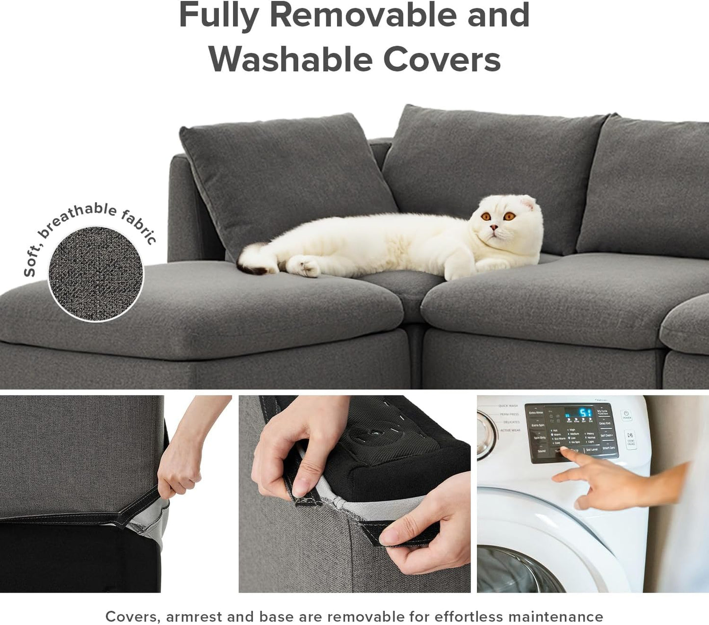 mopio Oversized Modular Sectional Sofa with Fully Removable Covers and Storage, Convertible U, L-Shaped and Sleeper Sectional, Modern Couches with Ottoman Chaise (Stone Gray Fabric, 8 Seats, U)