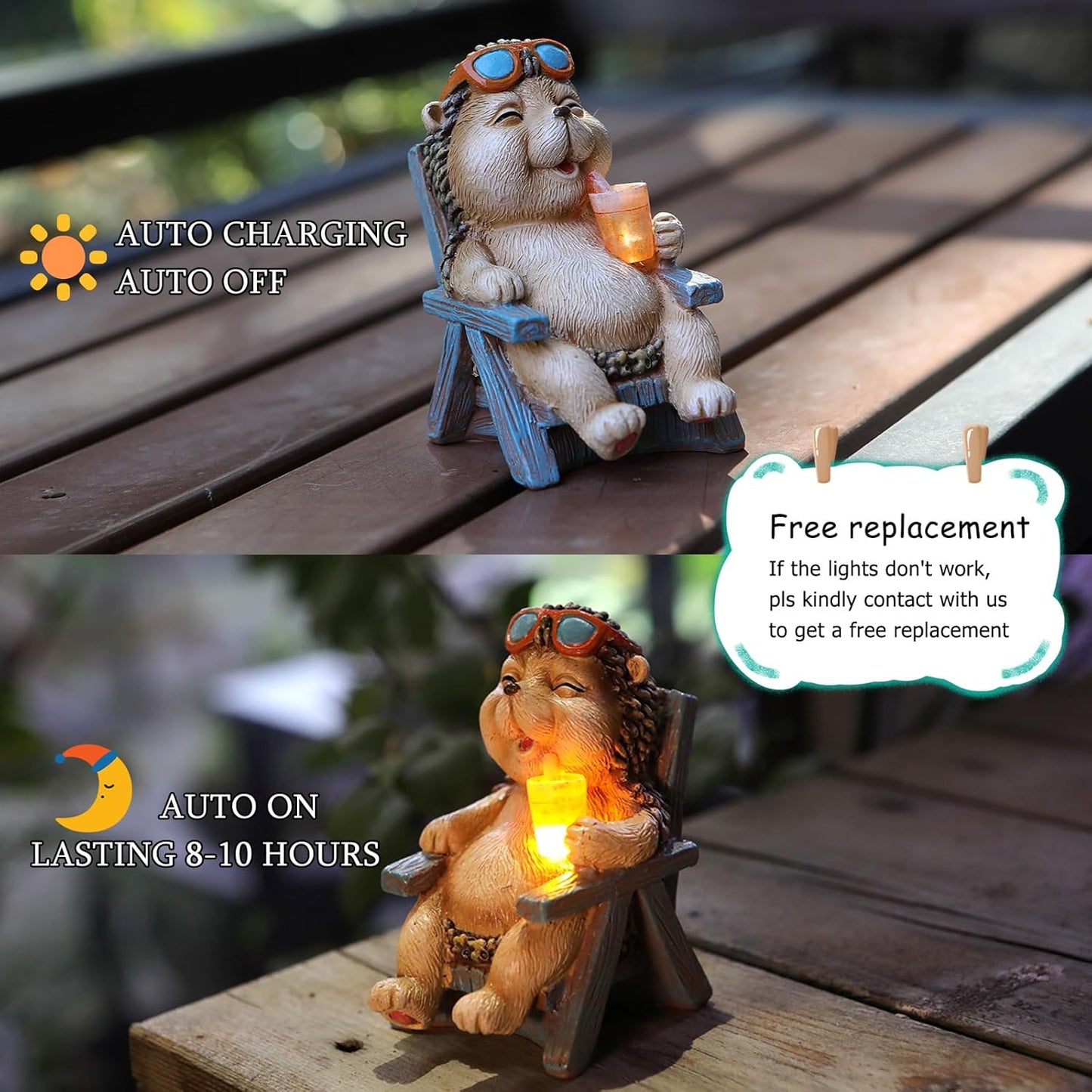 Miniature Hedgehog Figurine Solar Resin Statue for Outside Garden Lawn Yard Patio Home Office Decorations, Ideal Ornaments Birthday Gifts for Mom Women Grandma