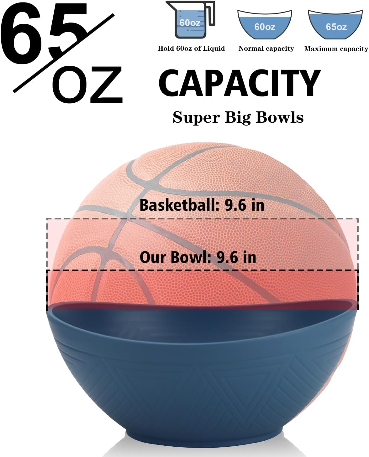 65oz Big Wheat Straw Bowls - Large Salad Bowls set of 6 - Unbreakable Serving Bowls - Microwave & Dishwasher Safe - Oval Bowls for Cereal,Salad,Fruit - Ocean Series