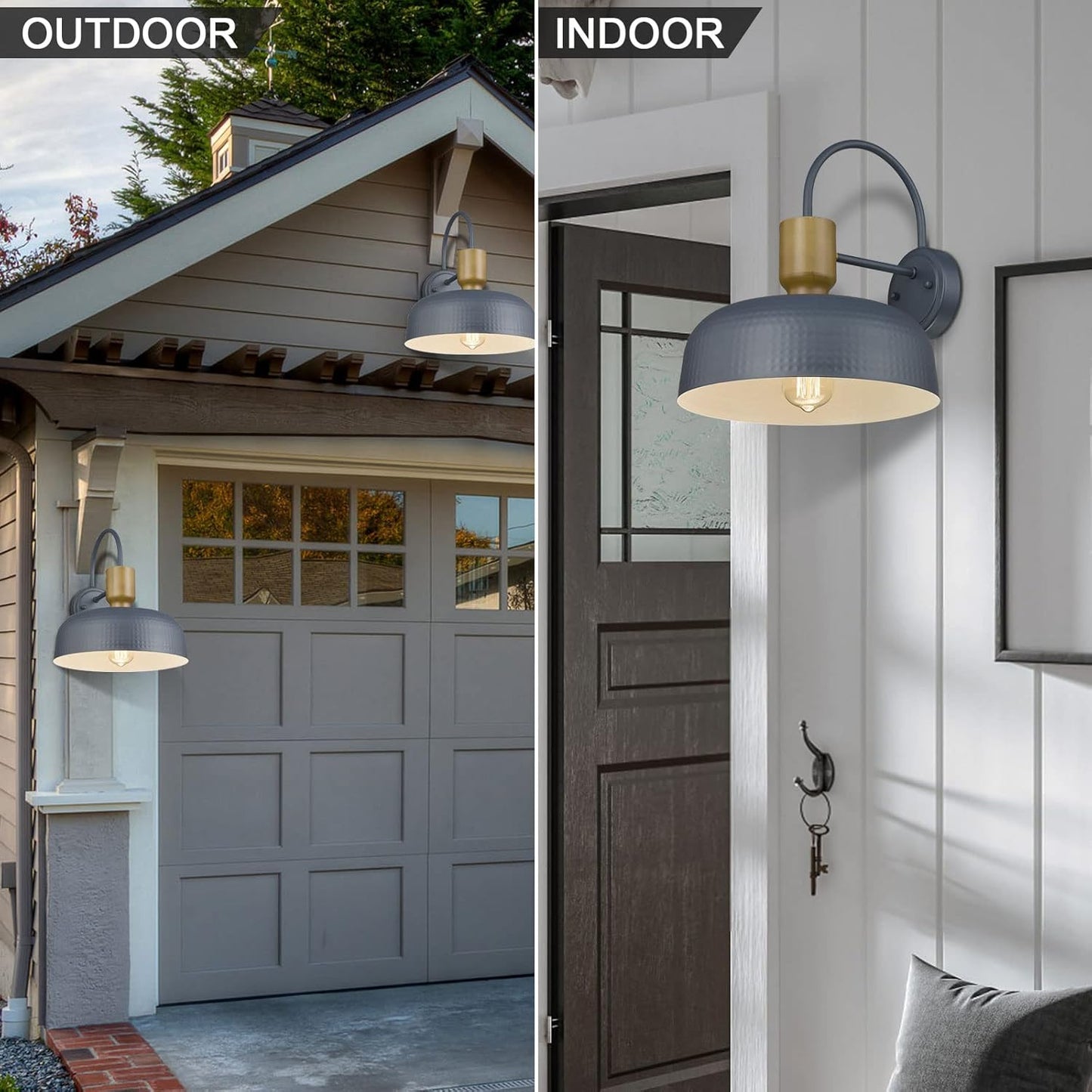 Outdoor Barn Light Gooseneck Barn Light, Farmhouse Exterior Wall Mount Light Vintage Wall Lighting Fixture Industrial Sconce Lantern for Porch, Entryway, Garage, Blue, 2 Pack