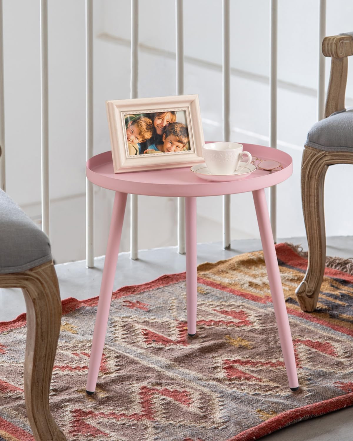AOJEZOR Side Table: End Table for Any Room - Round Side Tables for Small Spaces - Pink with 3 Legged