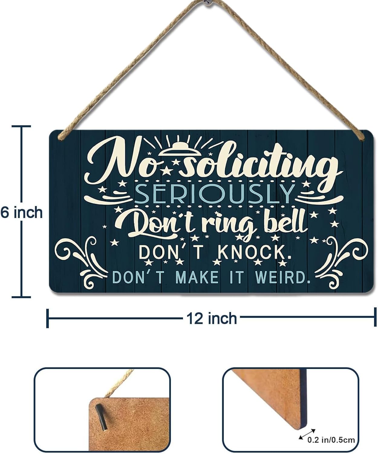 No Soliciting Sign for House Door Funny Do Not Ring Doorbell Sign for Home Front Door Seriously Don't Knock Or Ring Doorbell Don't Make It Weird Wooden Yard Signs 12x6 Inch