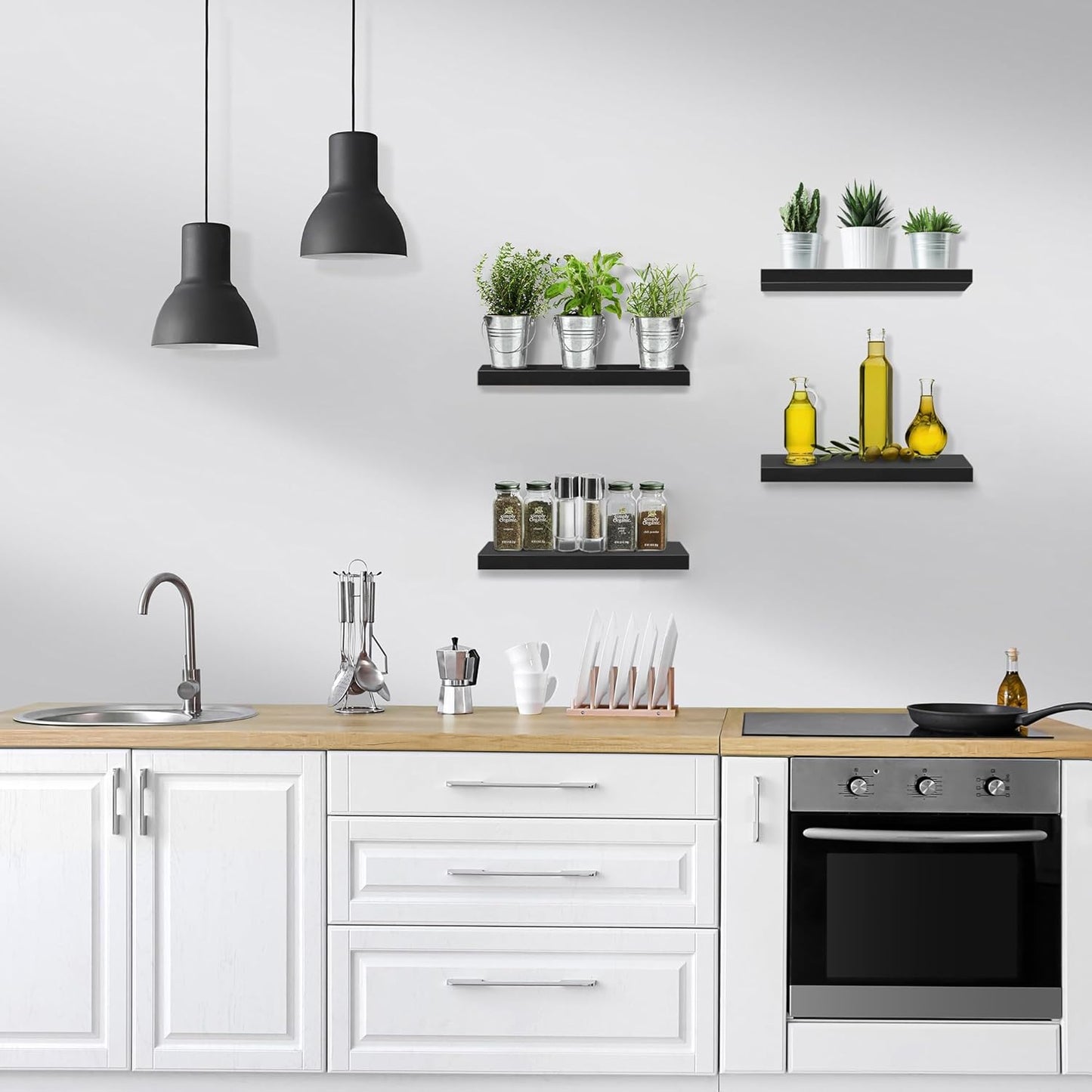 Sorbus Floating Shelves for Wall, Bathroom Shelves Wall Mounted for Kitchen, Bedroom, Living Room, Bathroom Storage, Over Toilet, Hanging Book Shelf for Wall Home Decor (Black, 4 Pack)